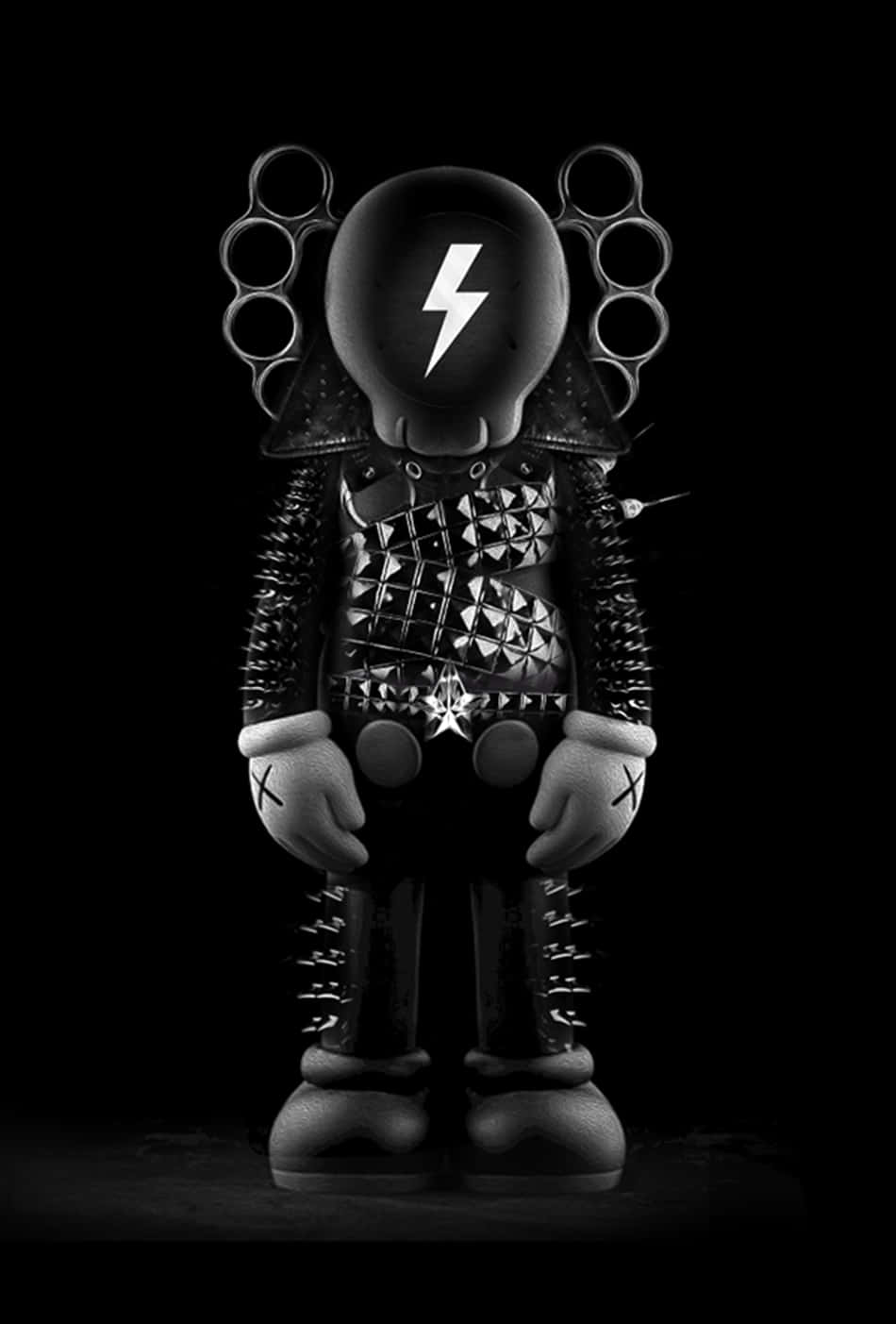 Kaws, black and white, lightning bolt face, HD Phone Wallpaper
