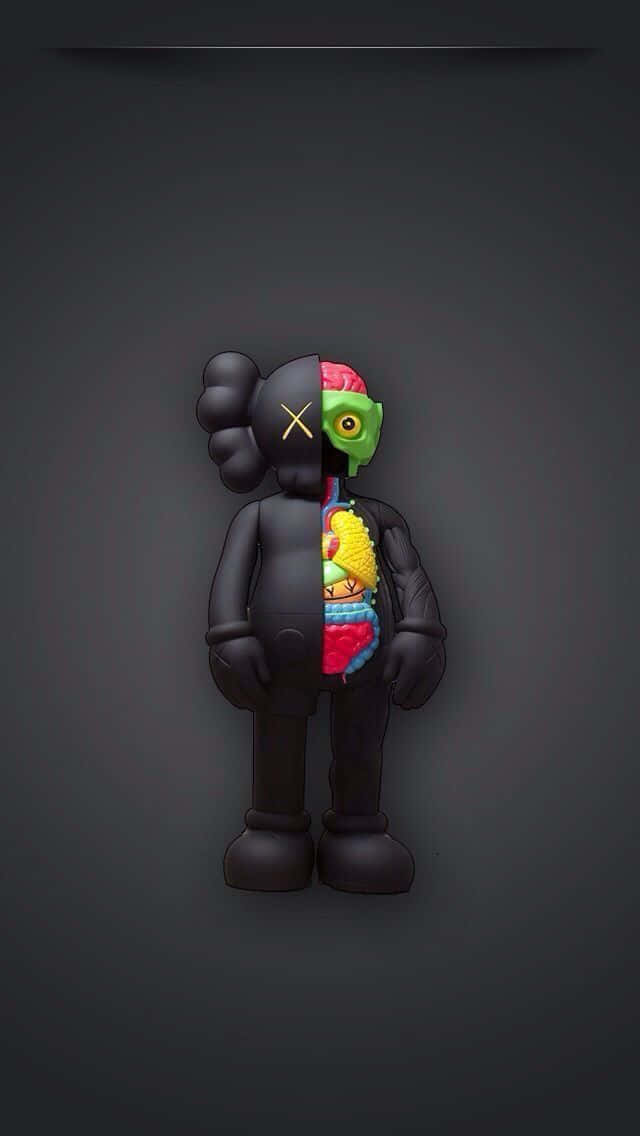 KAWS, black and white, black KAWS figure, SD Phone Wallpaper