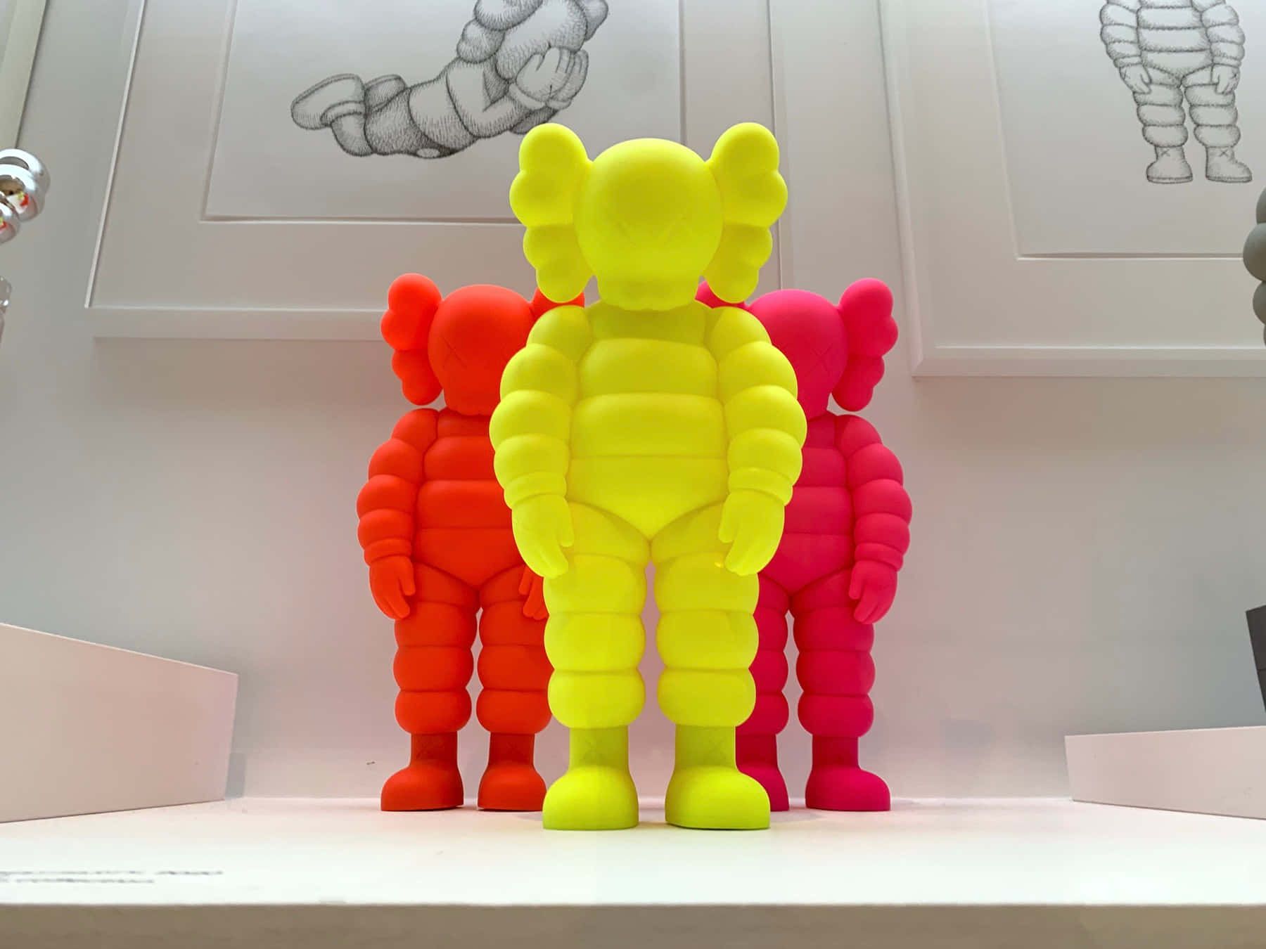 Kaws Figures, yellow orange, pink, HD Desktop Wallpaper