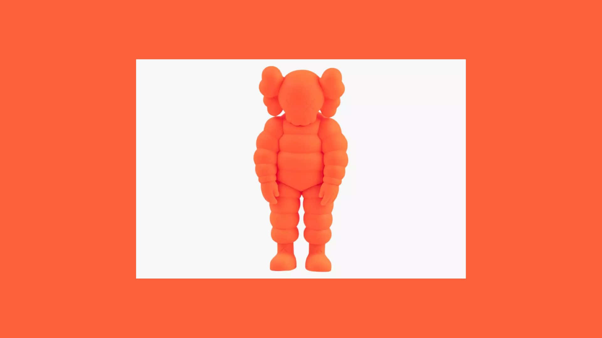 KAWS Figures, bright orange, white square, Full HD Desktop Wallpaper