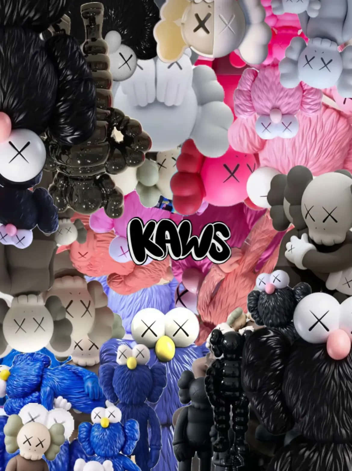 KAWS, plush and vinyl figures, black pink blue and white, HD Phone Wallpaper