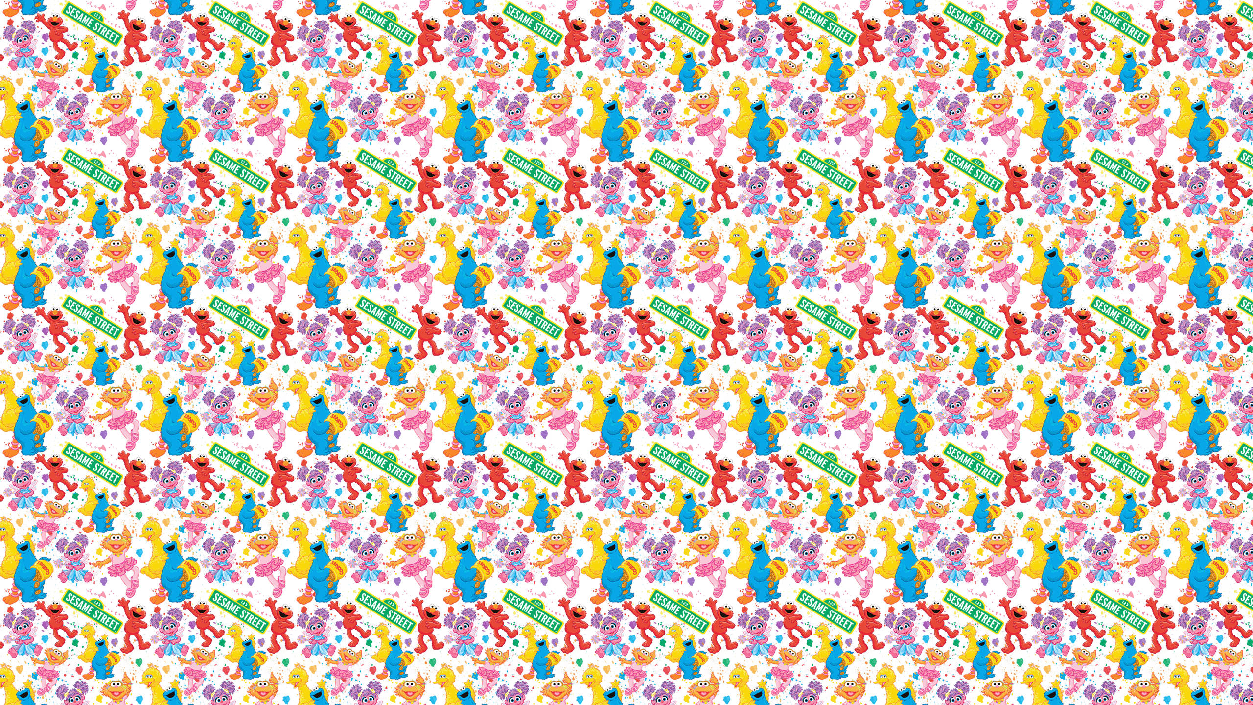 Sesame Street, Vibrant repeating pattern, Sesame Street characters, 2K Desktop Wallpaper