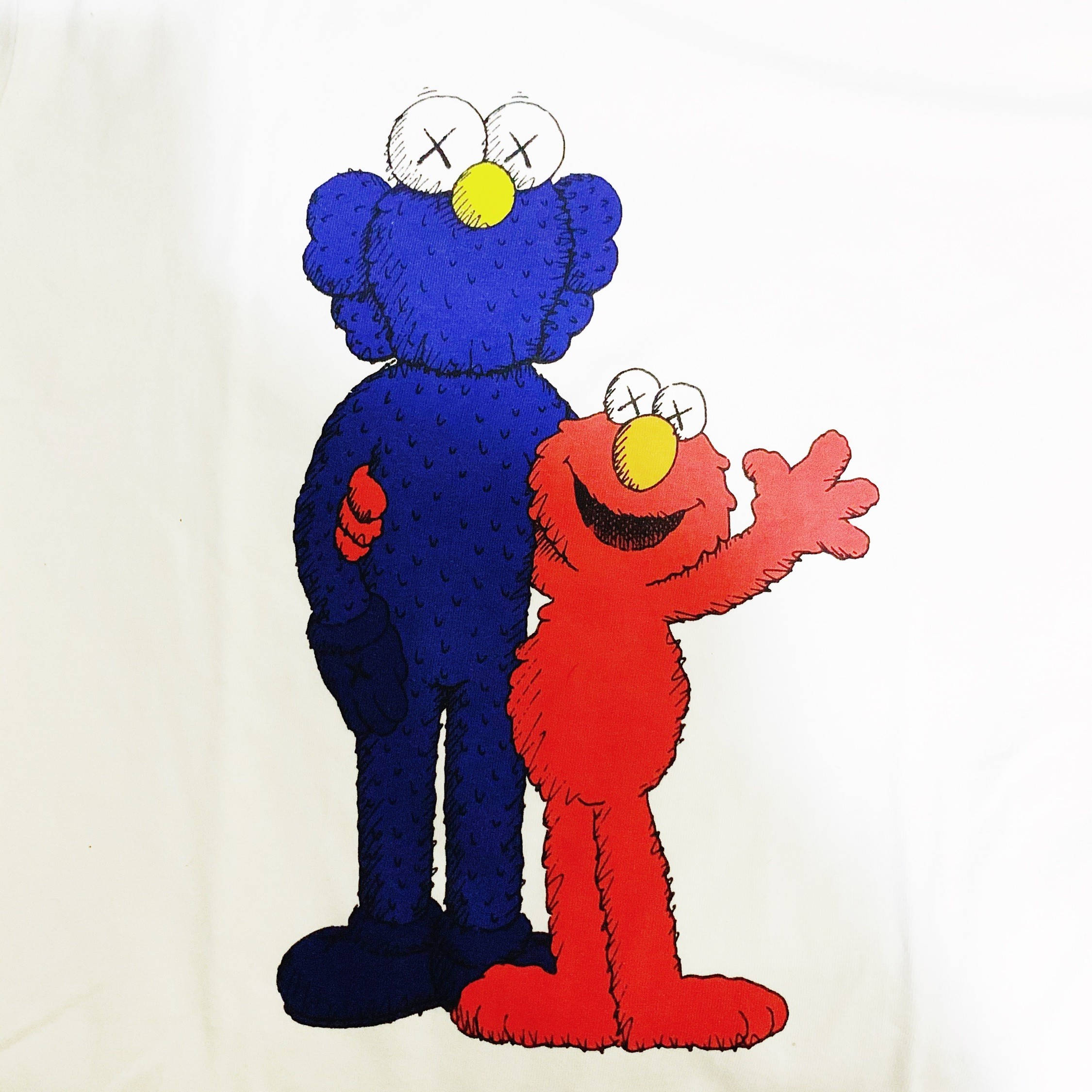 blue KAWS, red Elmo, white background, Full HD Desktop Wallpaper