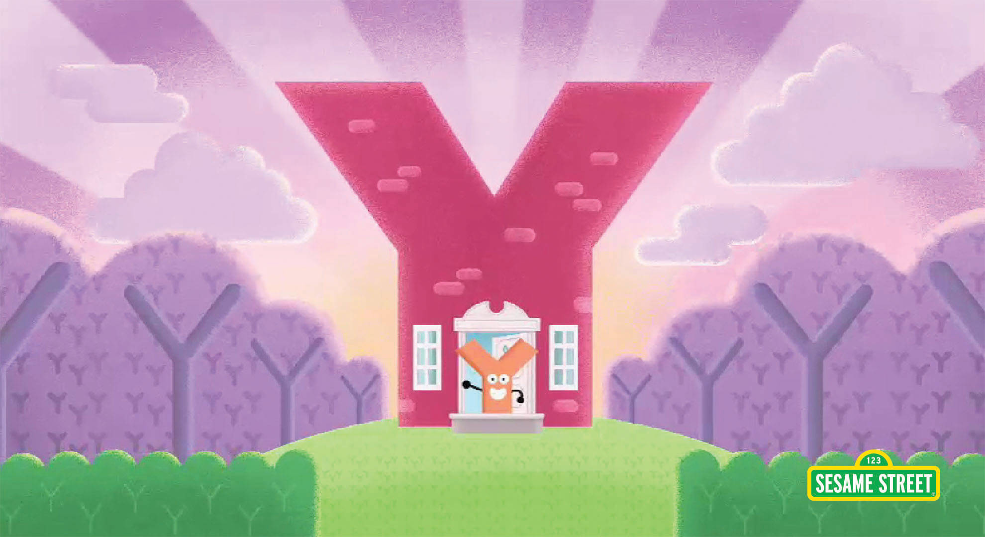 Letter Y, Sesame Street, pink Y-shaped house, Full HD Desktop Wallpaper