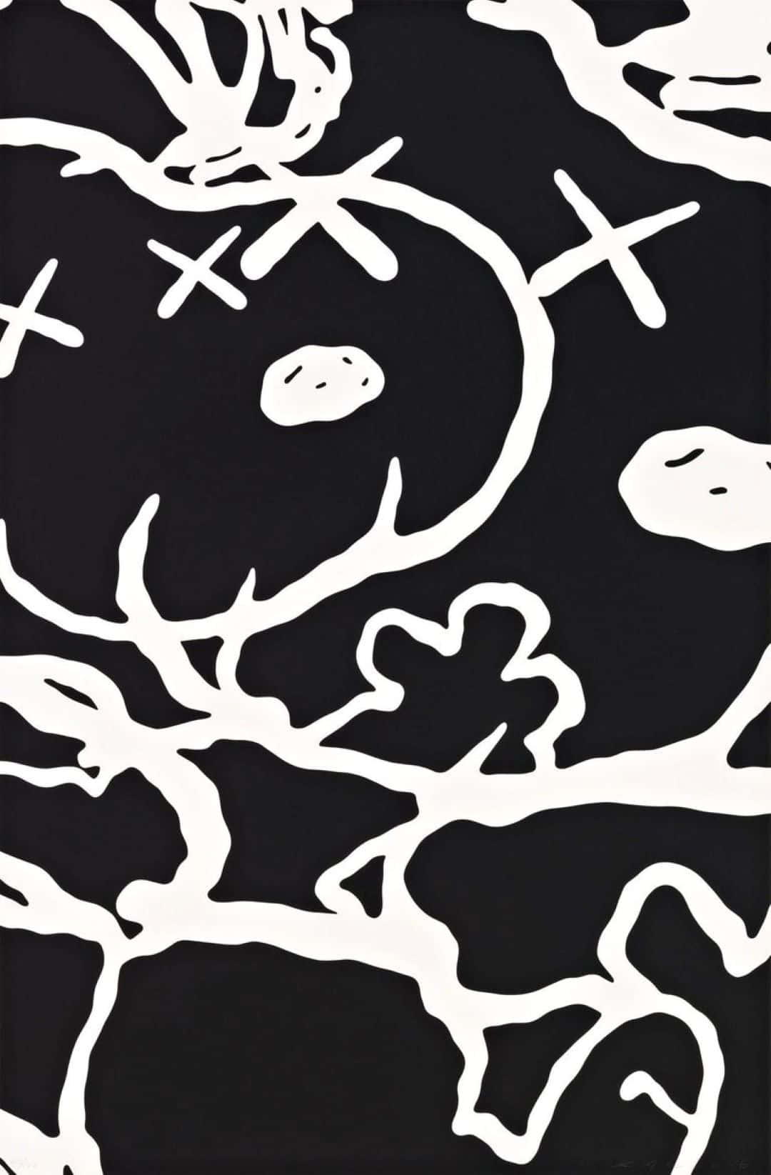 Kaws Snoopy, black and white, branching white lines, HD Phone Wallpaper