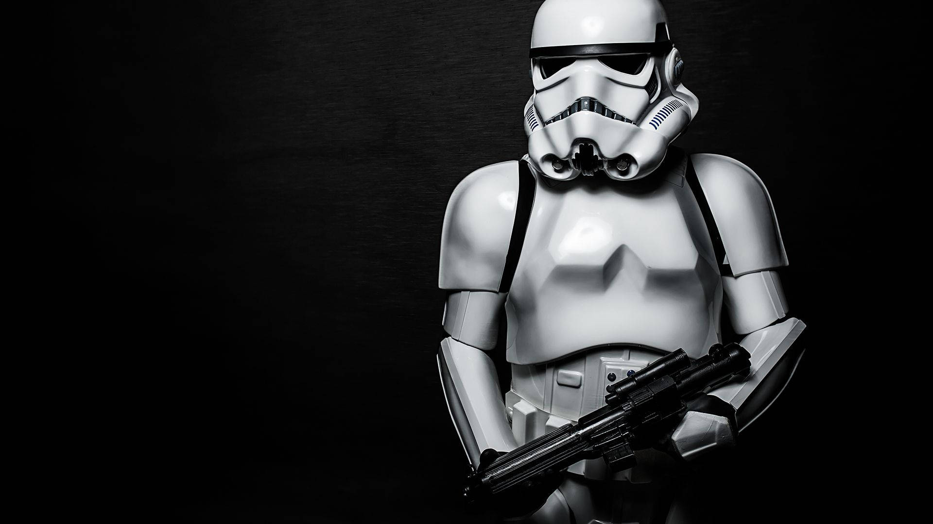 Stormtrooper, blaster rifle, deep black background, Full HD Desktop Wallpaper
