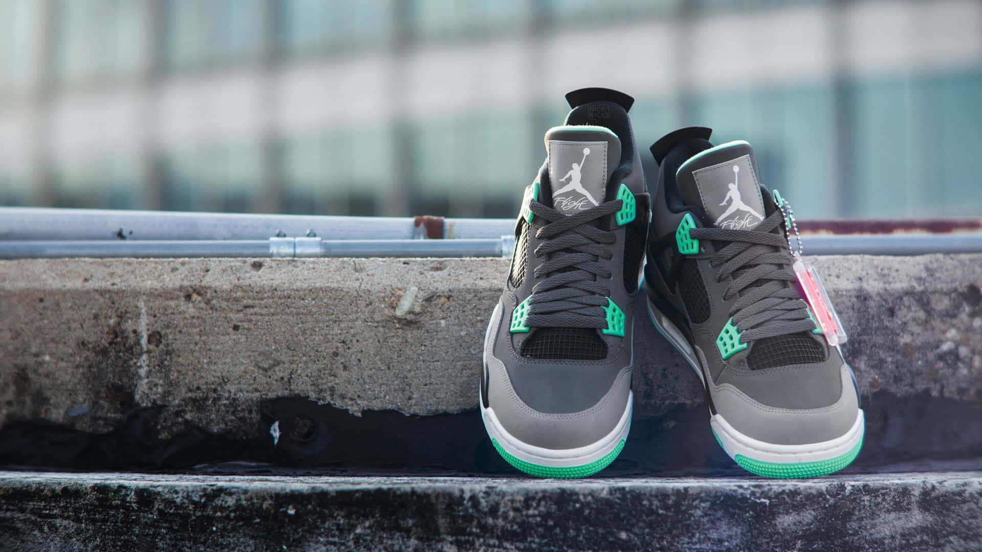 Air Jordan 4, gray, teal, Full HD Desktop Wallpaper