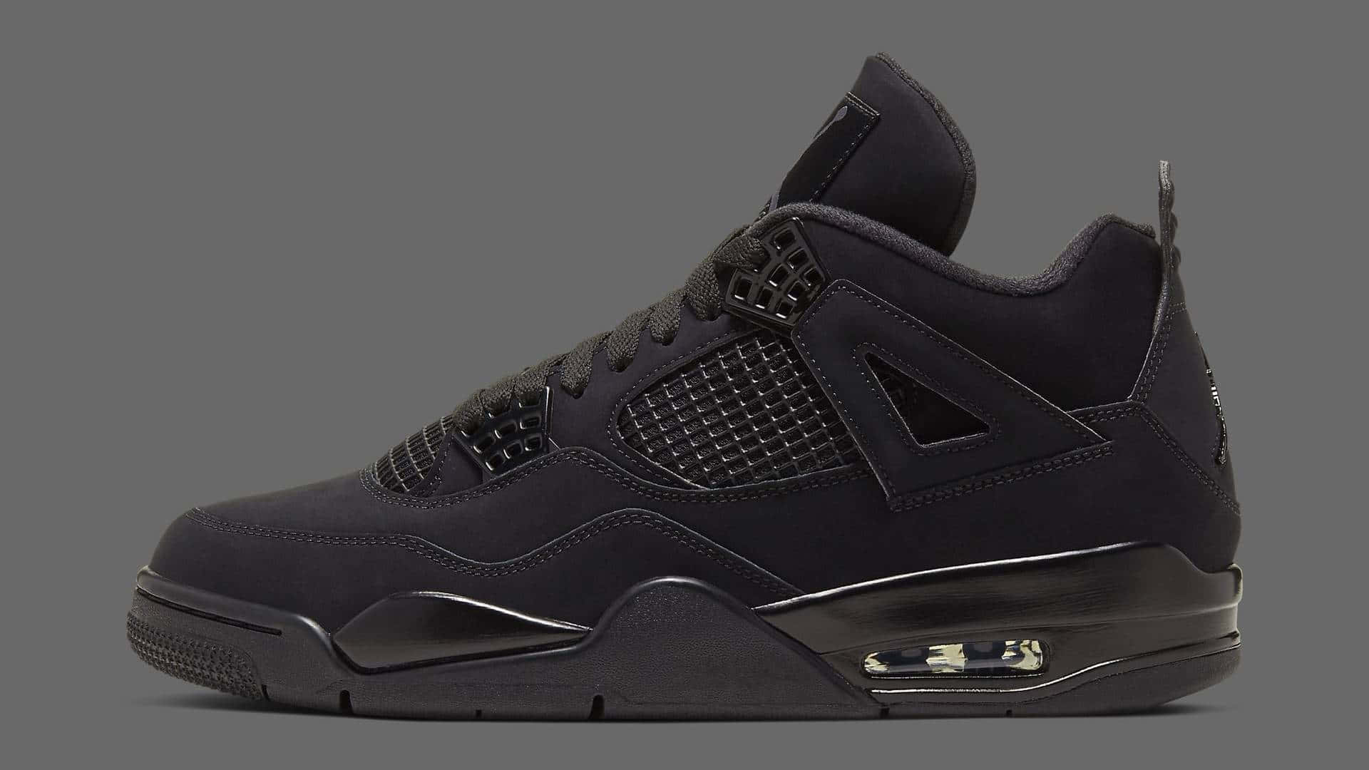 Air Jordan 4, all-black, visible air cushioning, Full HD Desktop Wallpaper