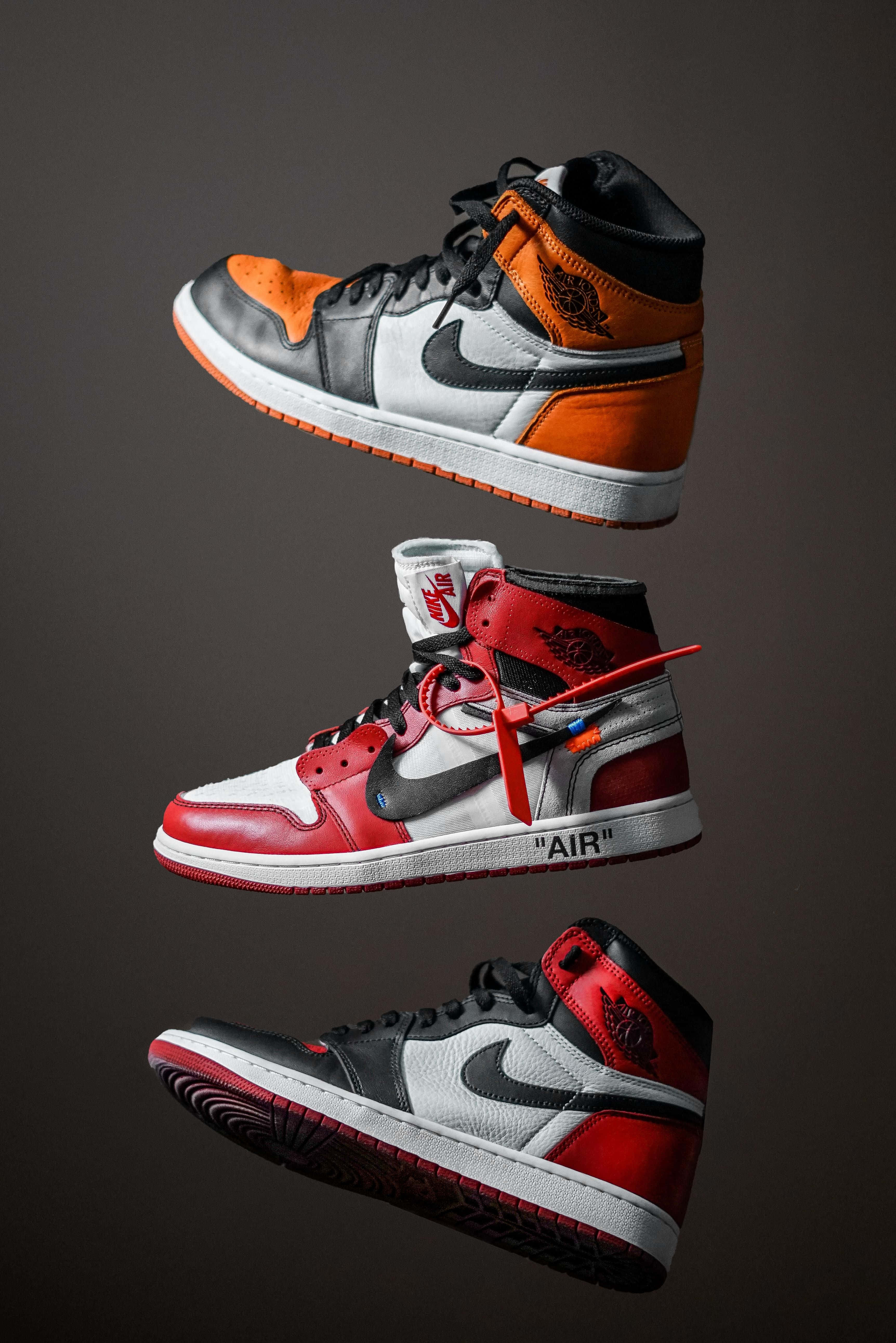 Air Jordan 1, high-top sneakers, dark gray backdrop, 5K Phone Wallpaper