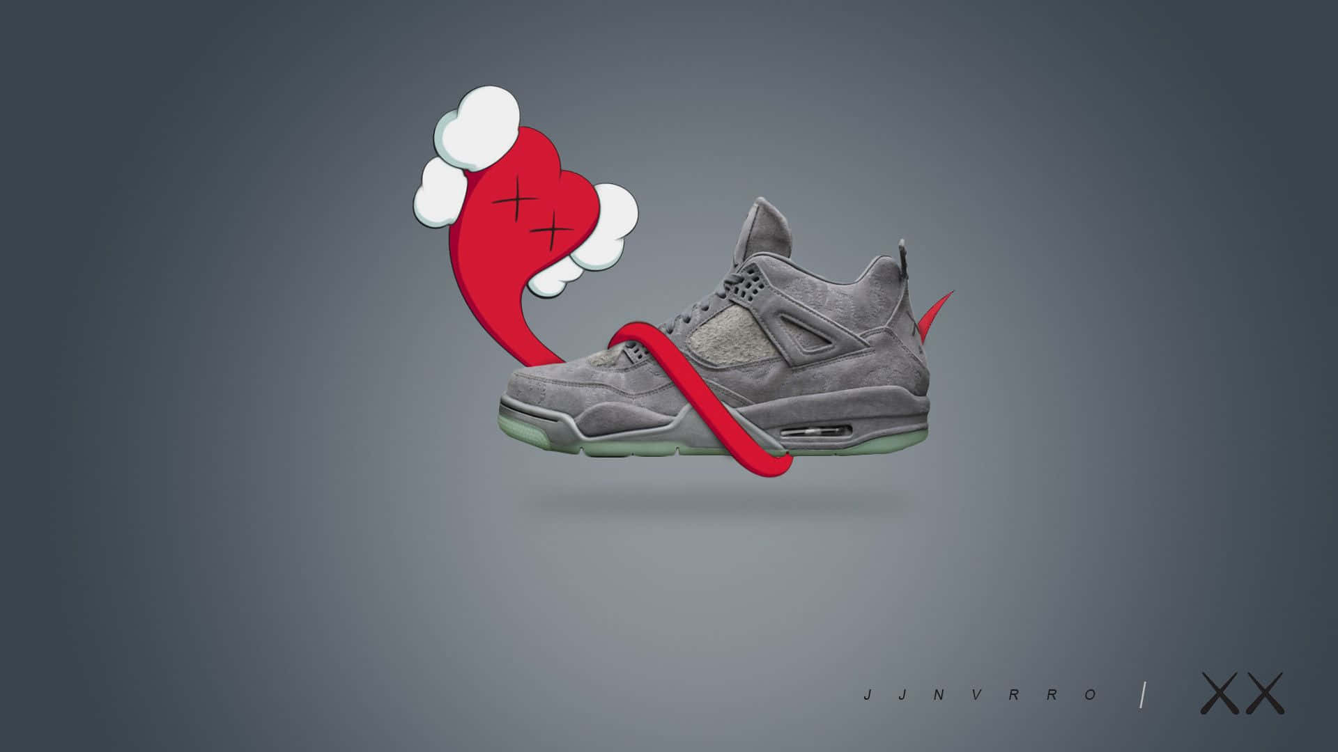 Kaws X Air Jordan, Air Jordan 1920, red heart-shaped cloud, Full HD Desktop Wallpaper