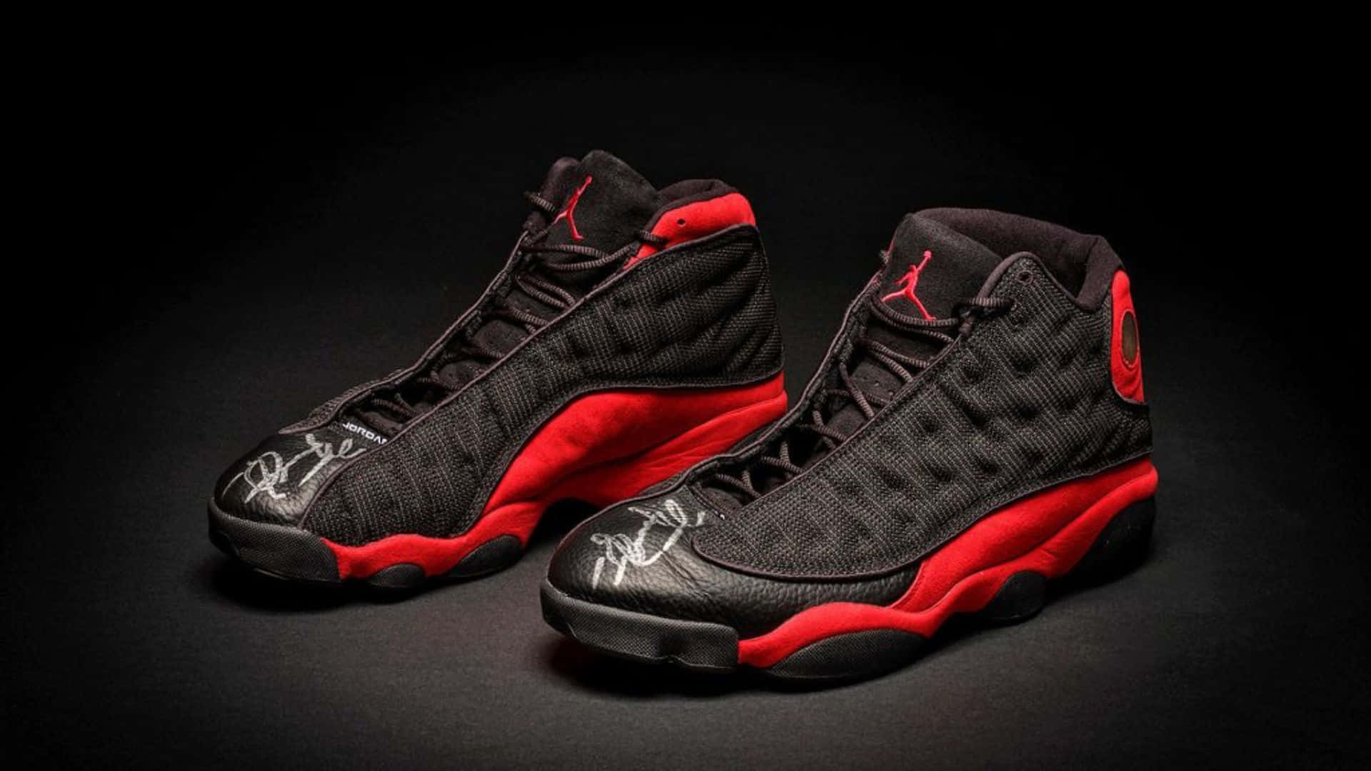 Air Jordan 13, black red, white signatures, Full HD Desktop Wallpaper