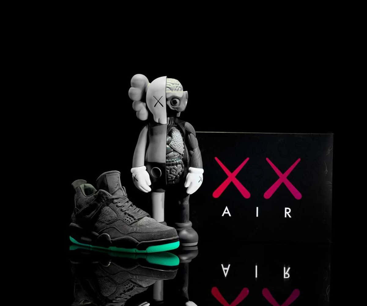 Kaws X Air Jordan, KAWS figure, black sneaker, SD Desktop Wallpaper