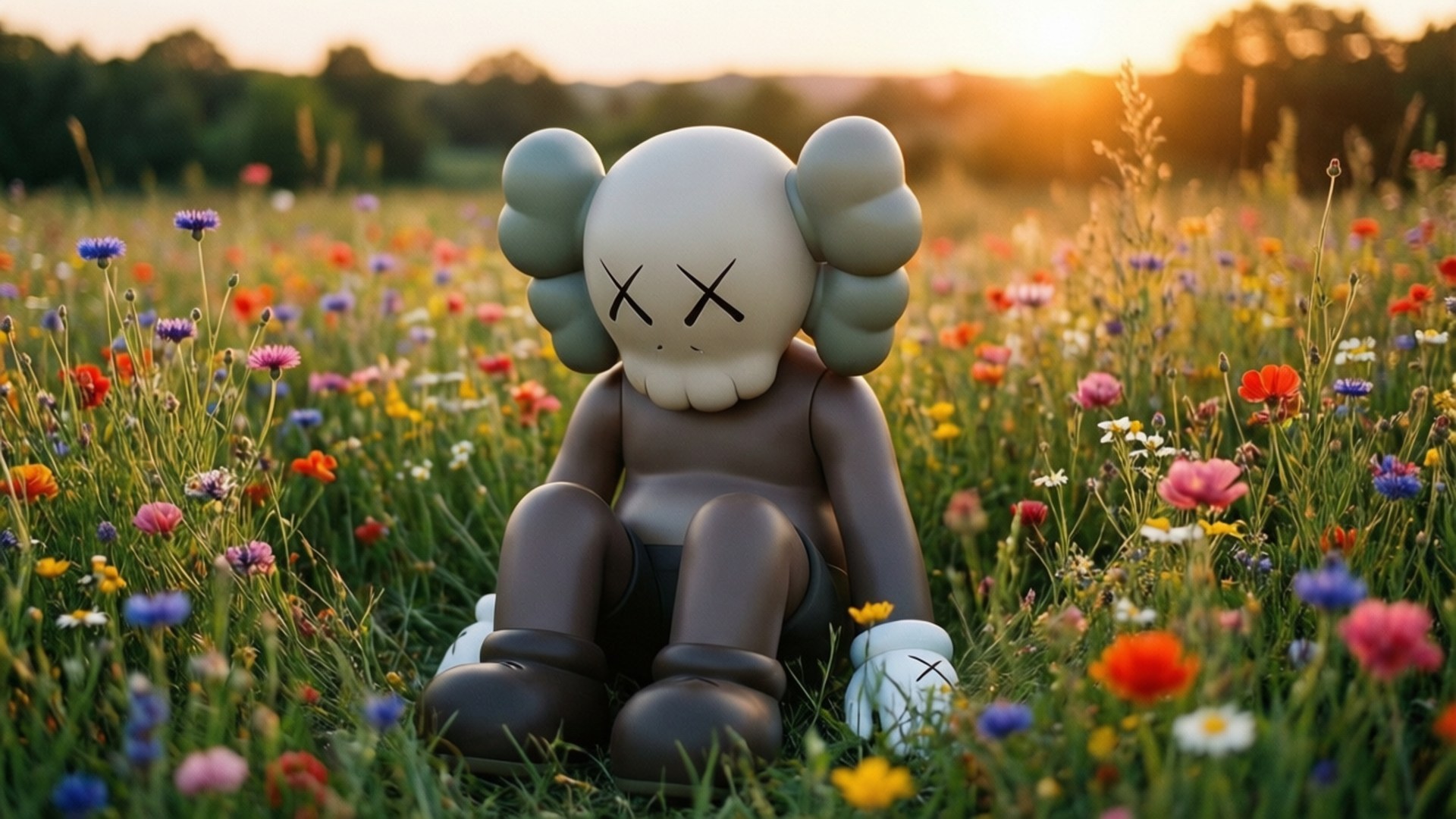 Kaws, vinyl figure, meadow, Full HD Desktop Wallpaper
