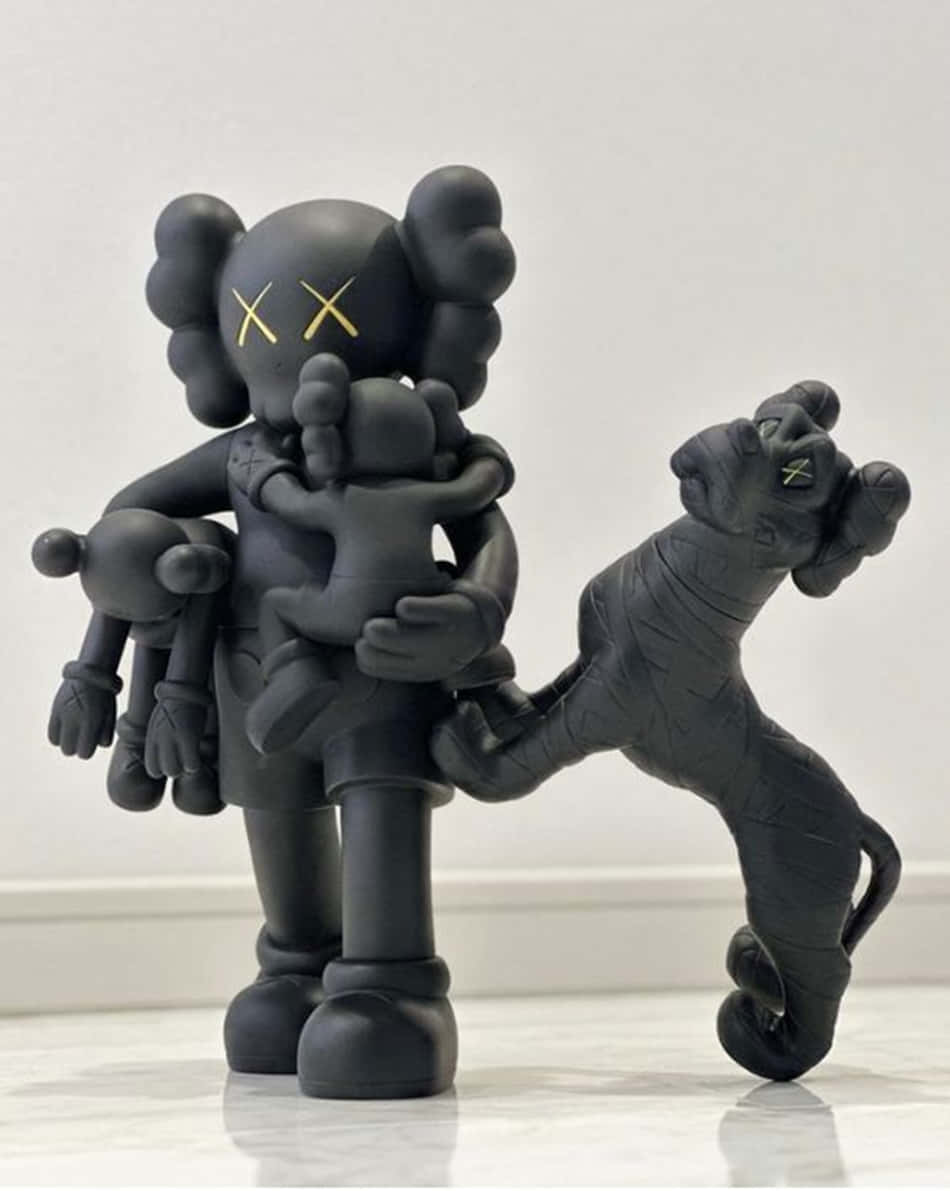 KAWS, black matte, gold X eyes, SD Phone Wallpaper