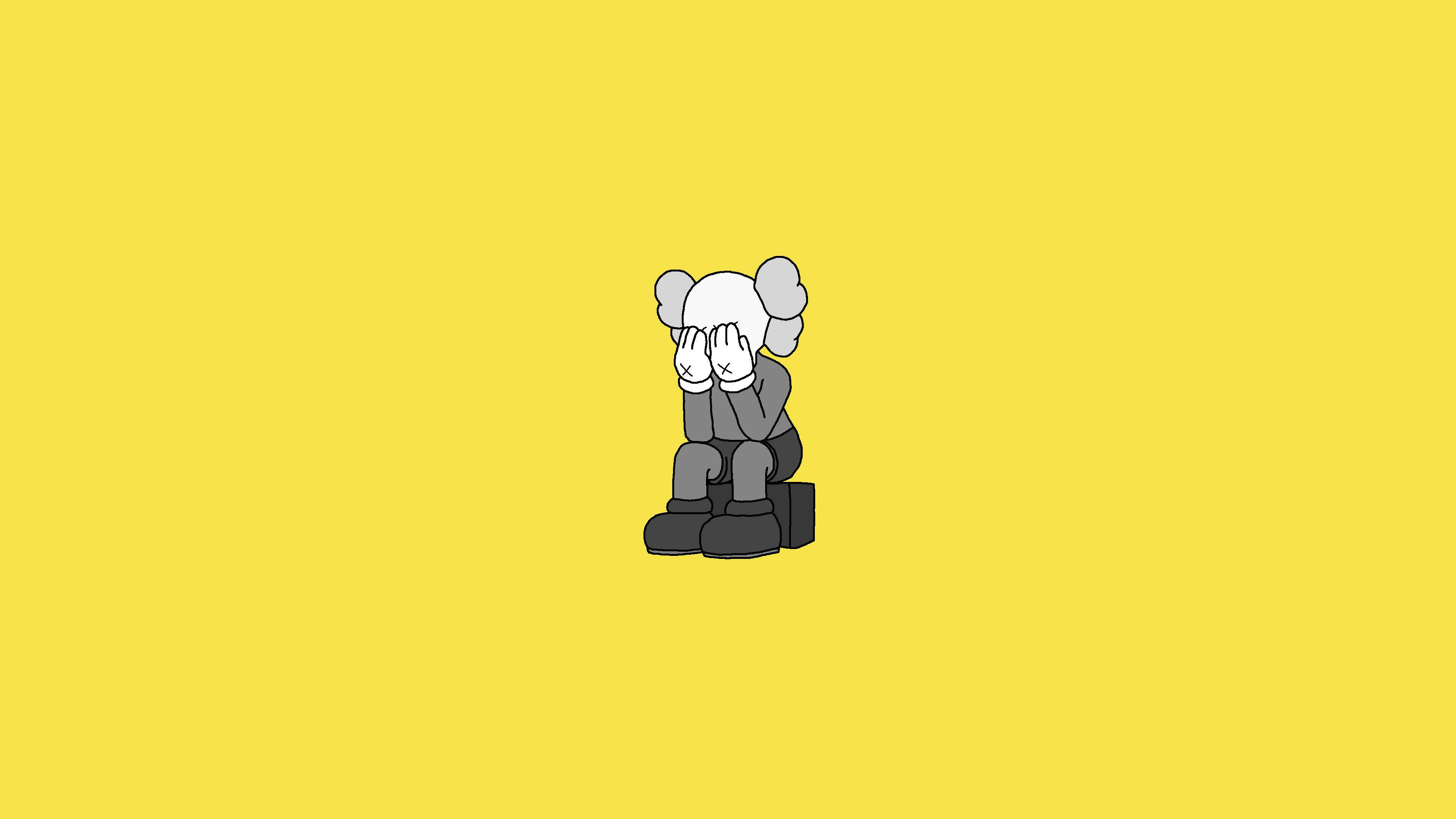 Kaws, minimalist, yellow, 4K Desktop Wallpaper