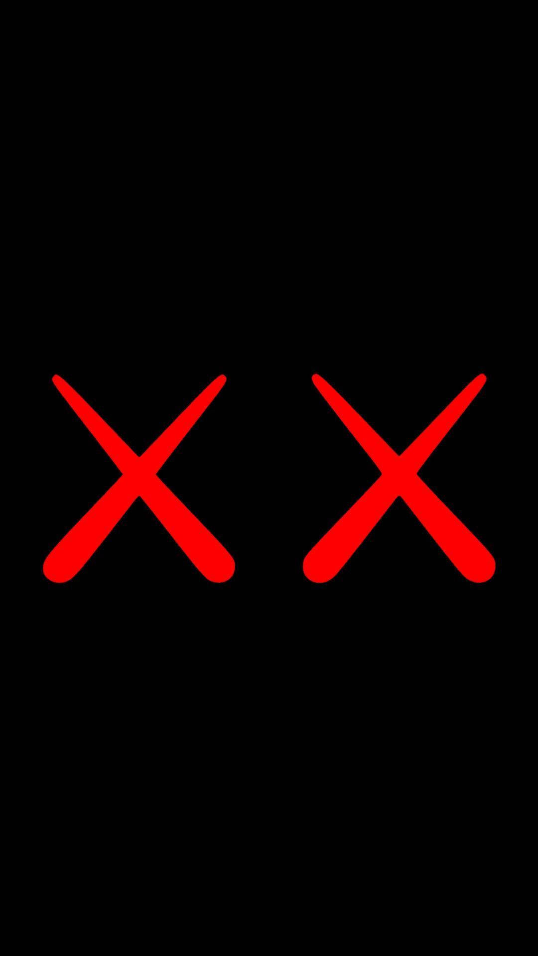 Kaws, red X eyes, glowing red X symbols, Full HD Phone Wallpaper