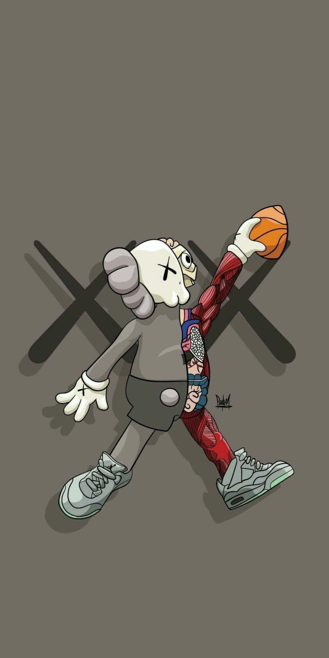 Kaws, skull head, muscular arm, Full HD Phone Wallpaper