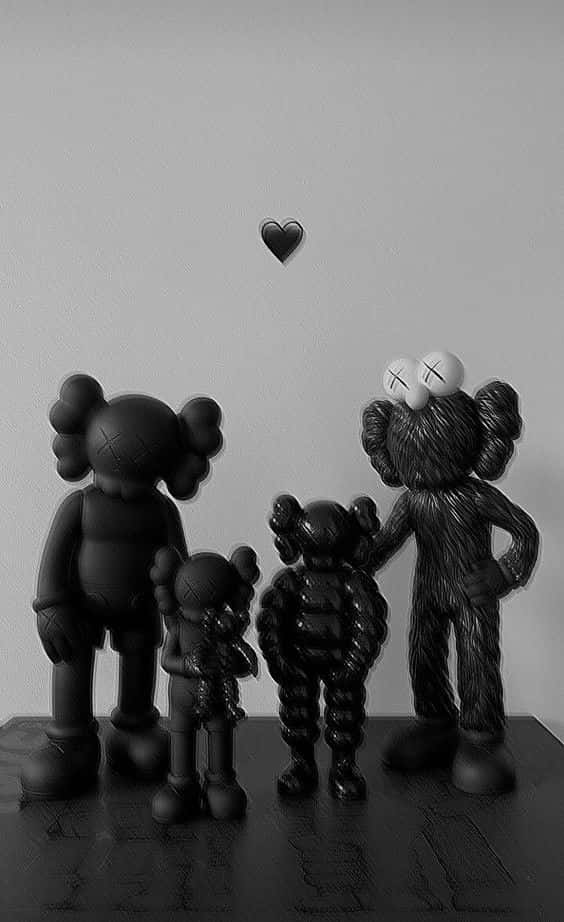 KAWS, matte black, floating heart, SD Phone Wallpaper
