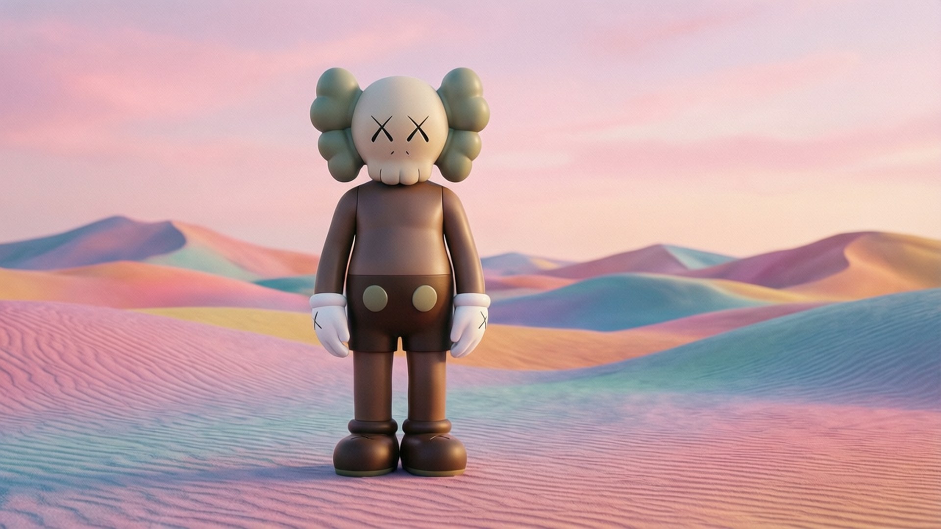 Kaws, pastel pink, pastel blue, Full HD Desktop Wallpaper