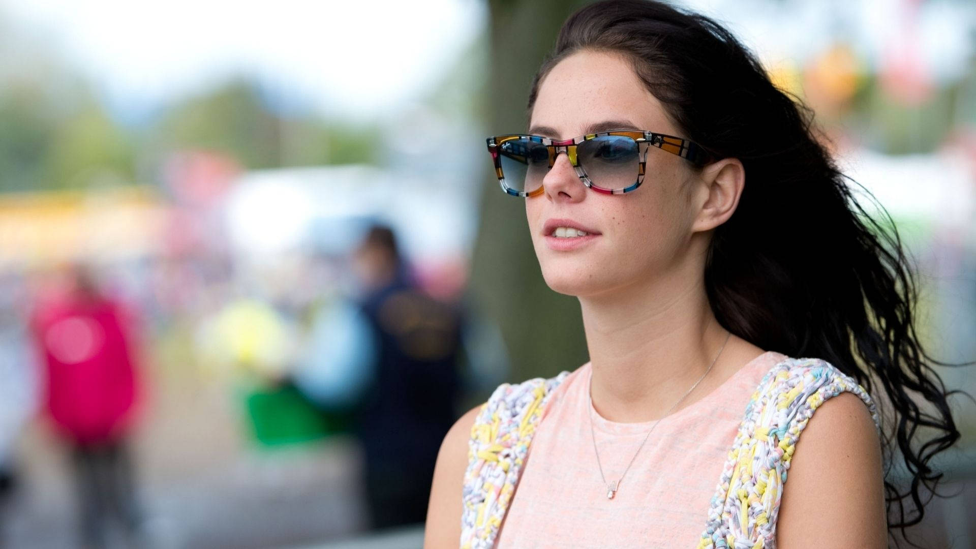 Kaya Scodelario, dark hair, patterned sunglasses, Full HD Desktop Wallpaper