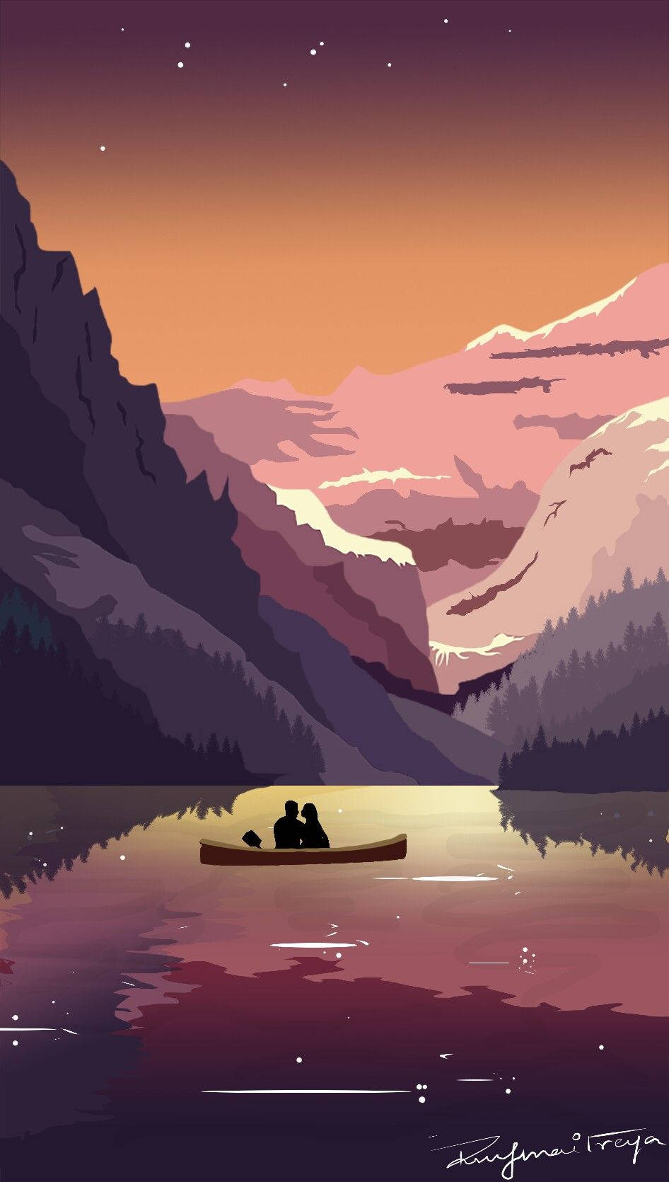 canoe, calm lake, twilight, HD Phone Wallpaper