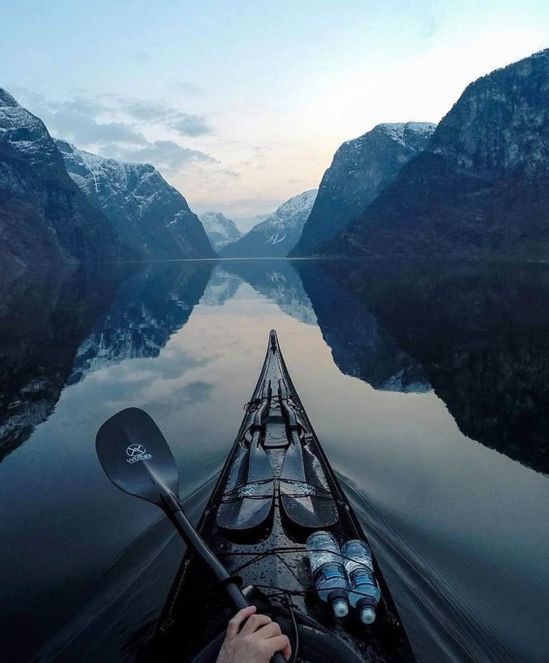 Solo Kayaking Trip, fjord, snow-dusted mountains, HD Phone Wallpaper