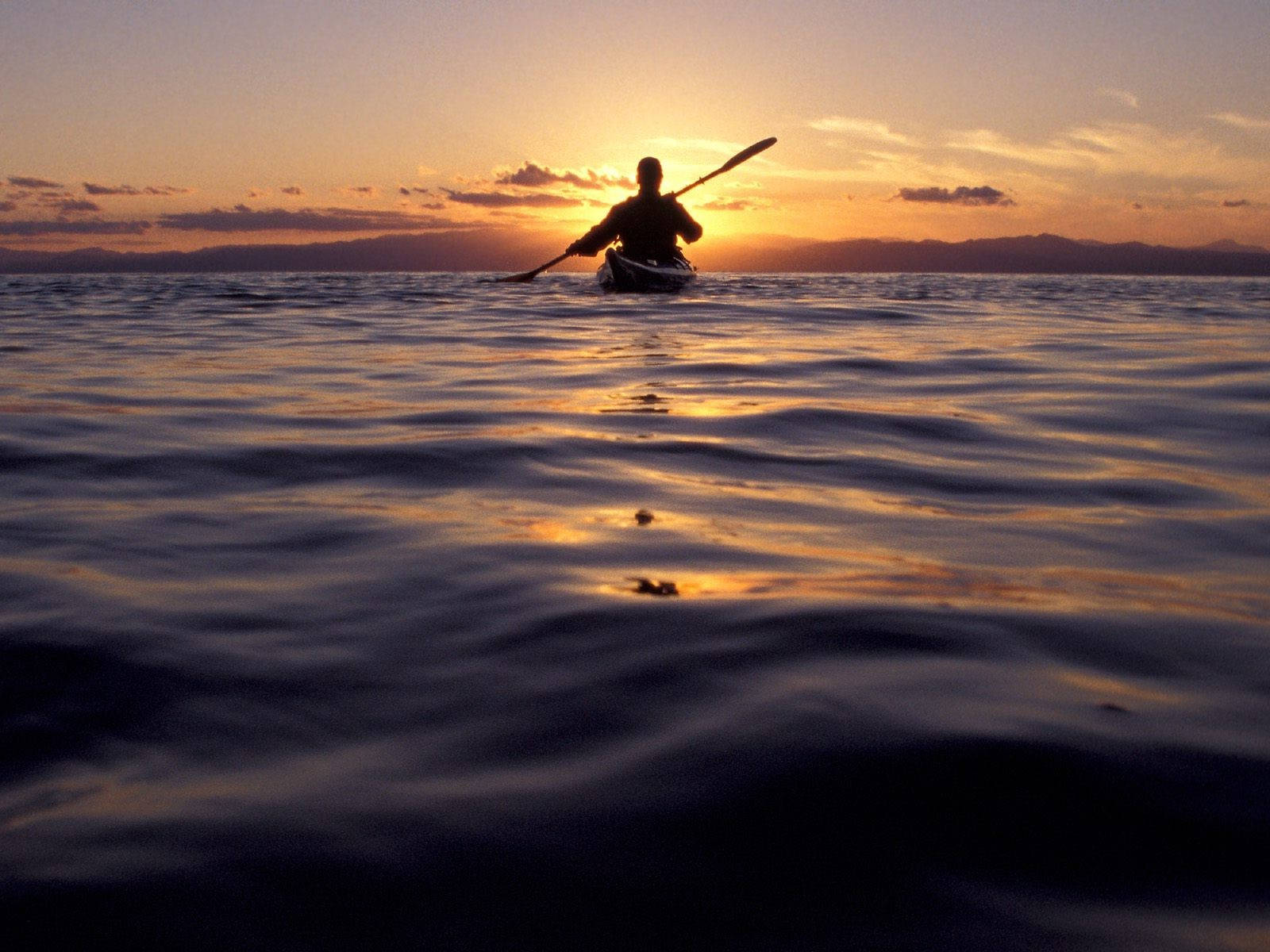 Open Sea Kayaking, sunset, calm waters, HD Desktop Wallpaper