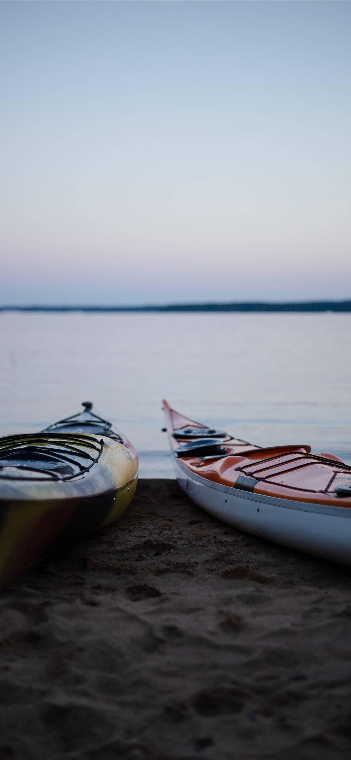 kayaks, sandy shore, twilight, Full HD Phone Wallpaper