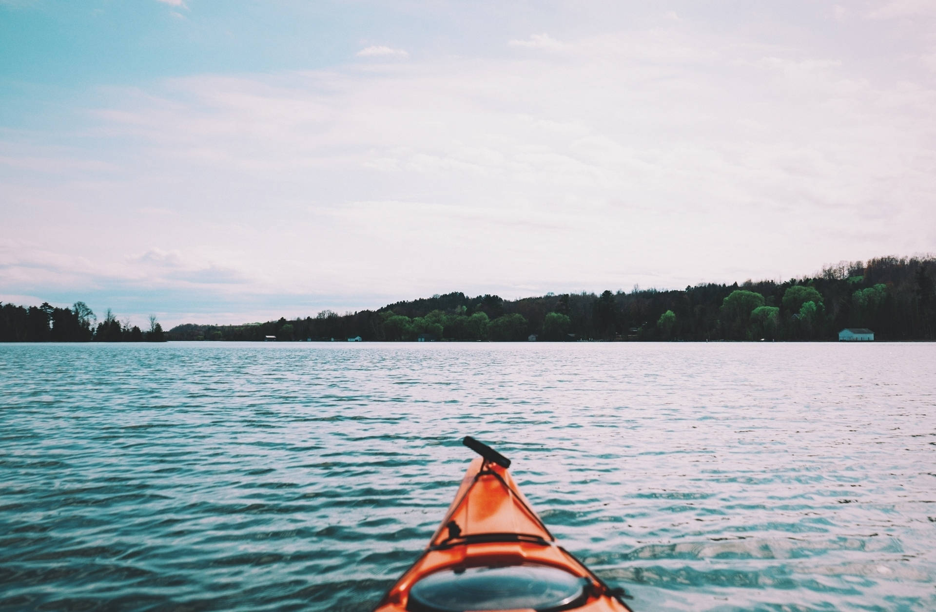 Torrid Water Kayaking, turquoise lake, forested shoreline, Full HD Desktop Wallpaper