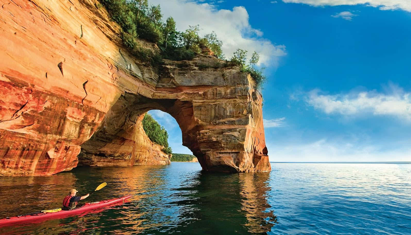 kayaking, natural arch, red sandstone arch formation, HD Desktop Wallpaper