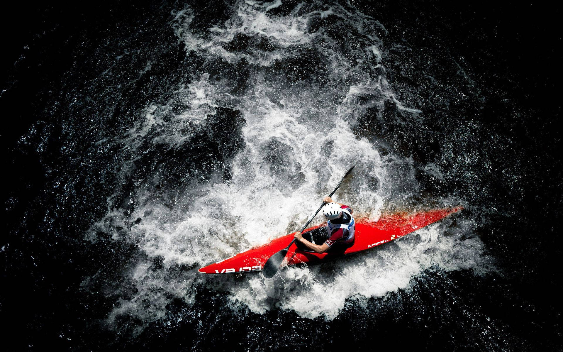 kayaking, red kayak, turbulent dark water, Full HD Desktop Wallpaper