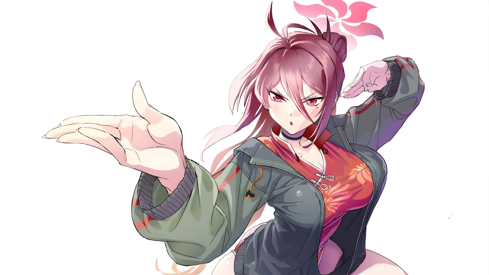 Kayama Reijo, pink-haired anime girl, layered jacket, Full HD Desktop Wallpaper
