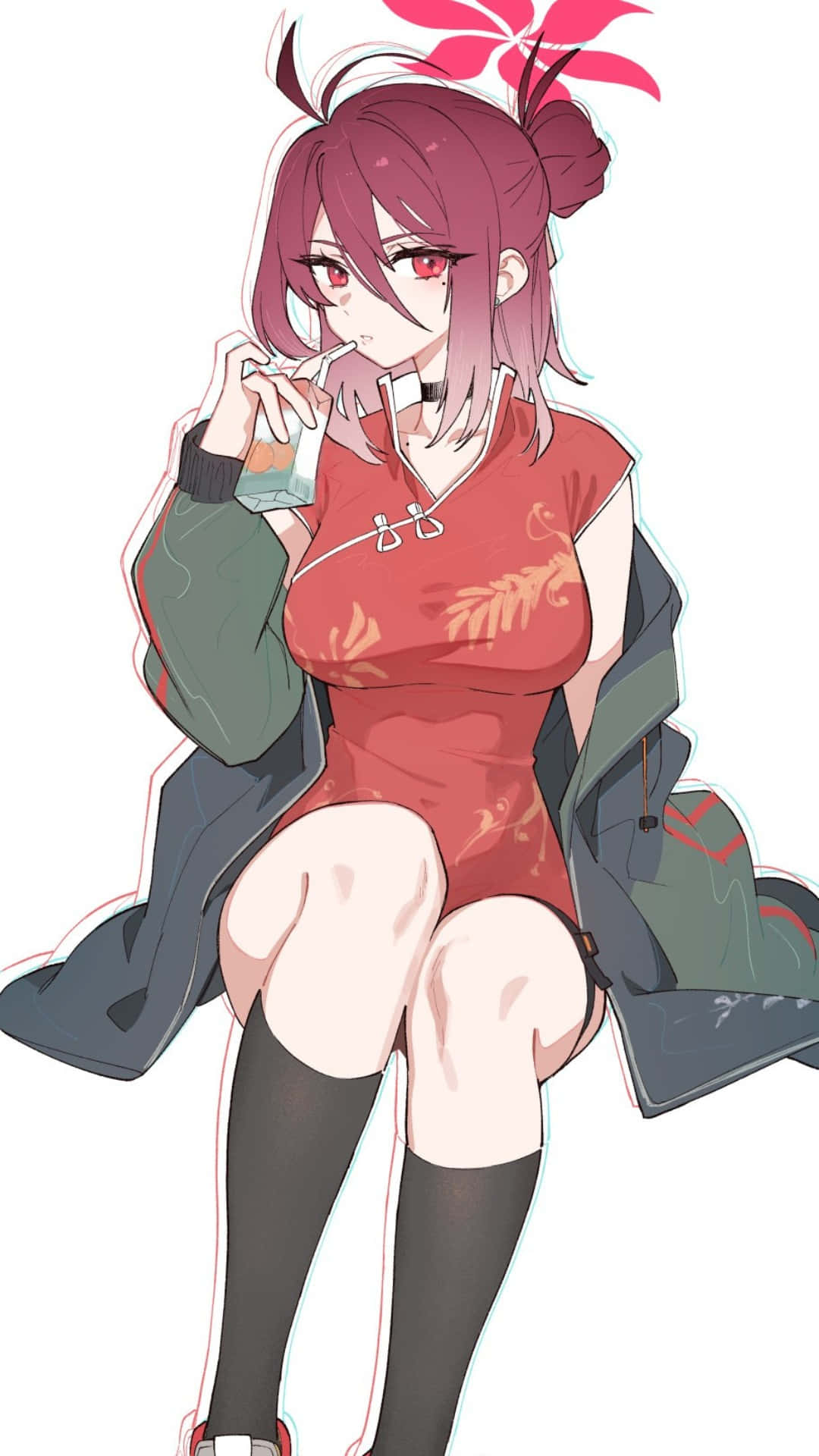 Kayama Reijo, pink-haired anime girl, red qipao with gold patterns, Full HD Phone Wallpaper