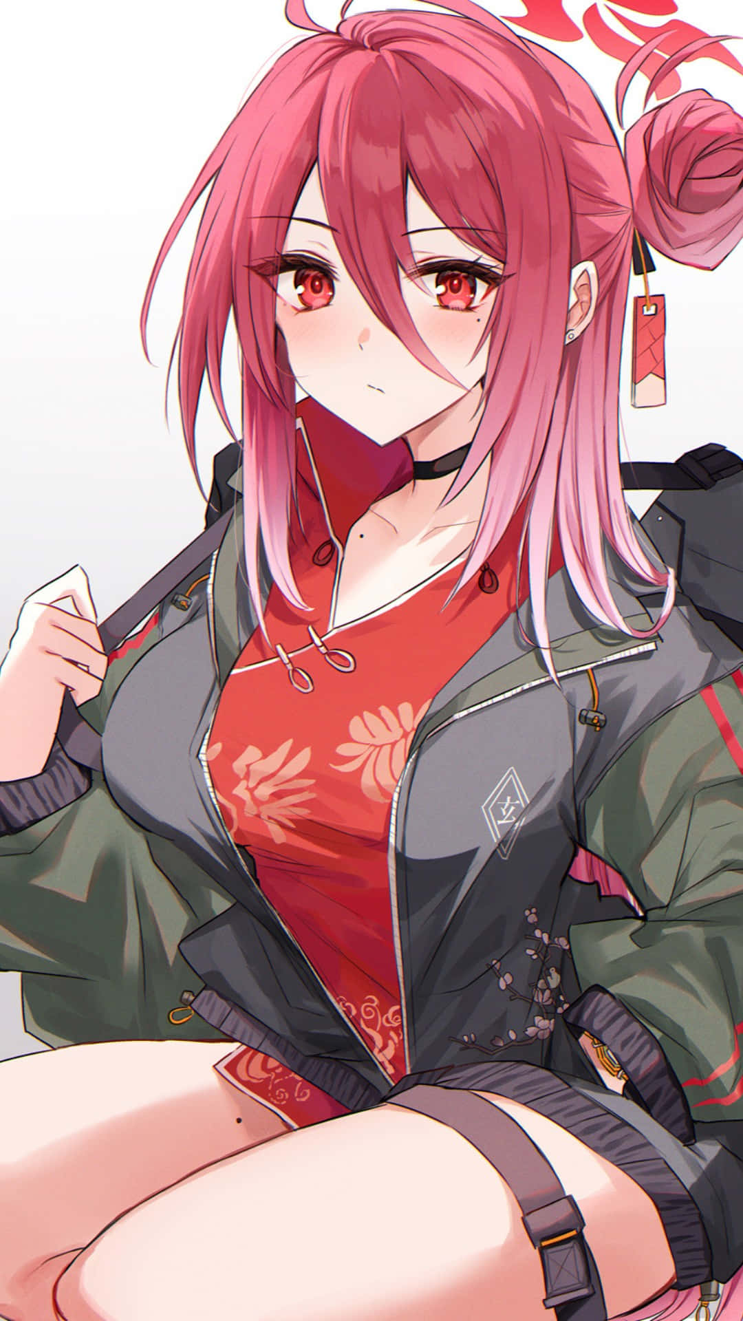 Kayama Reijo, pink-haired, red eyes, Full HD Phone Wallpaper
