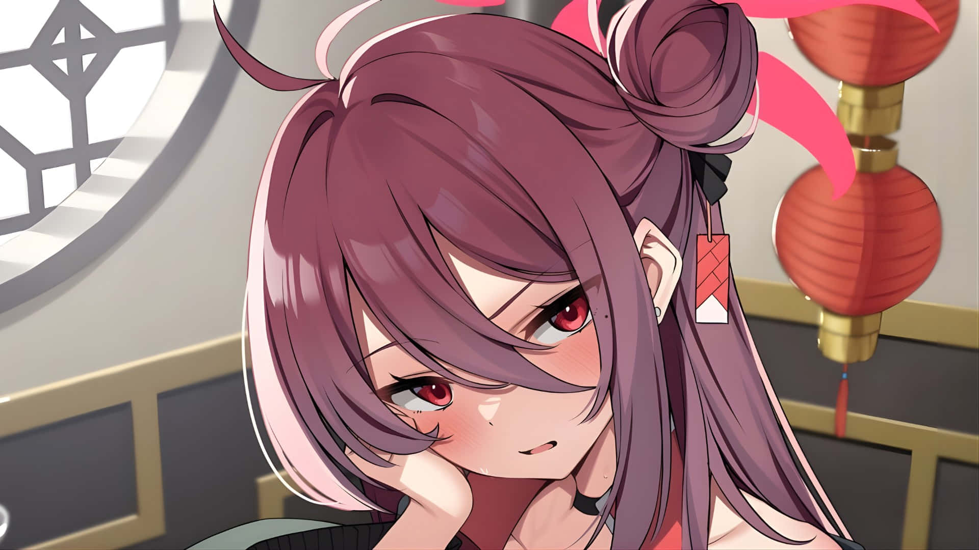 Kayama Reijo, purple hair, red eyes, Full HD Desktop Wallpaper