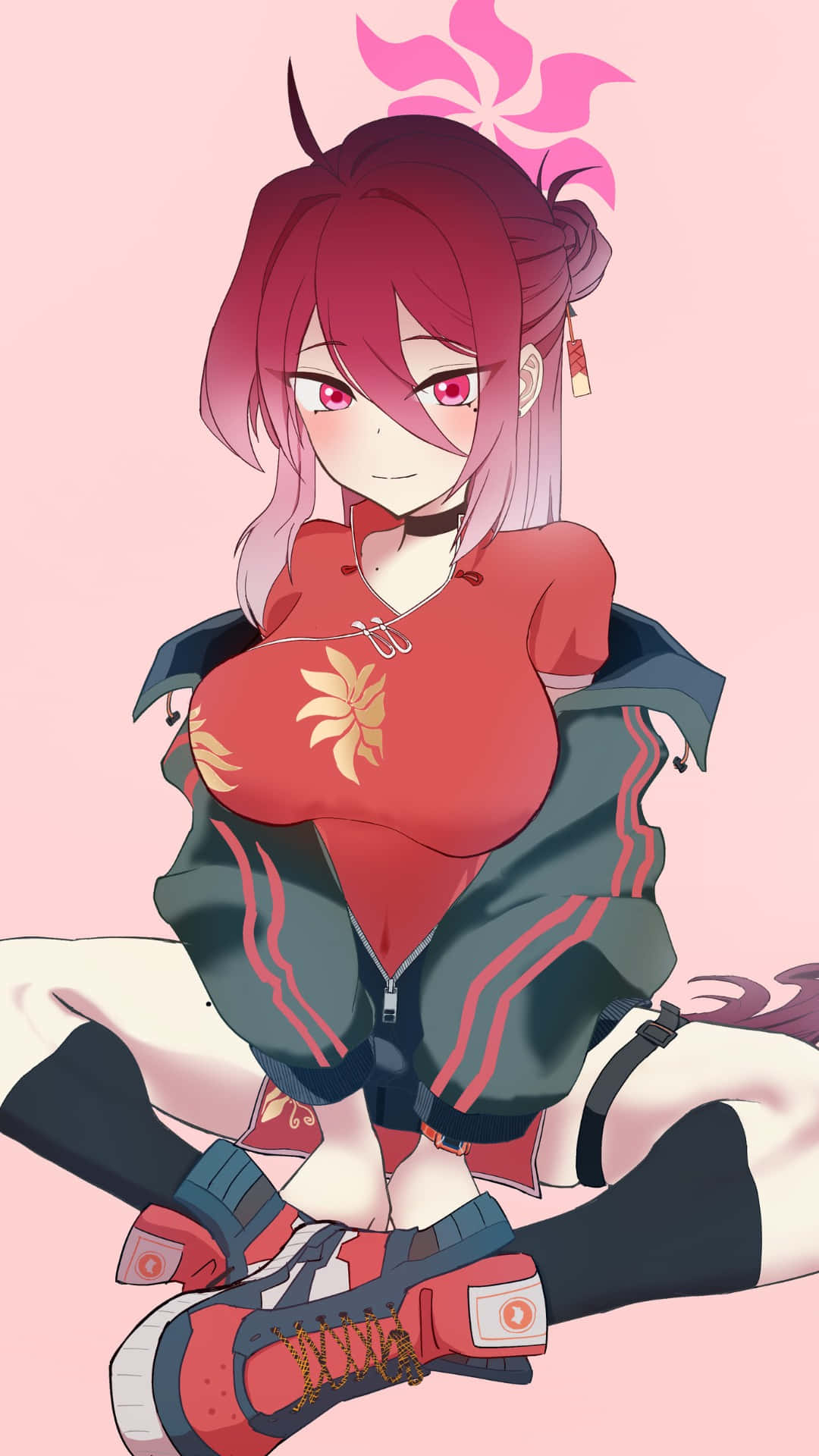 Kayama Reijo, pink-haired anime girl, red eyes, Full HD Phone Wallpaper