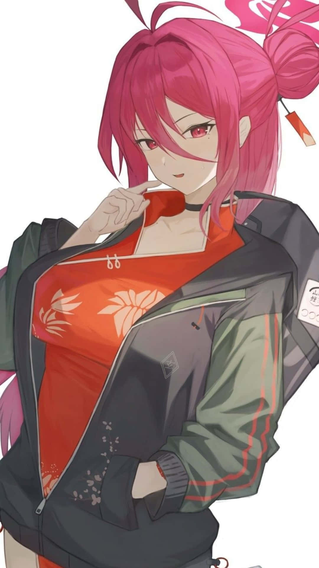 Kayama Reijo, pink-haired anime girl, red floral top, Full HD Phone Wallpaper