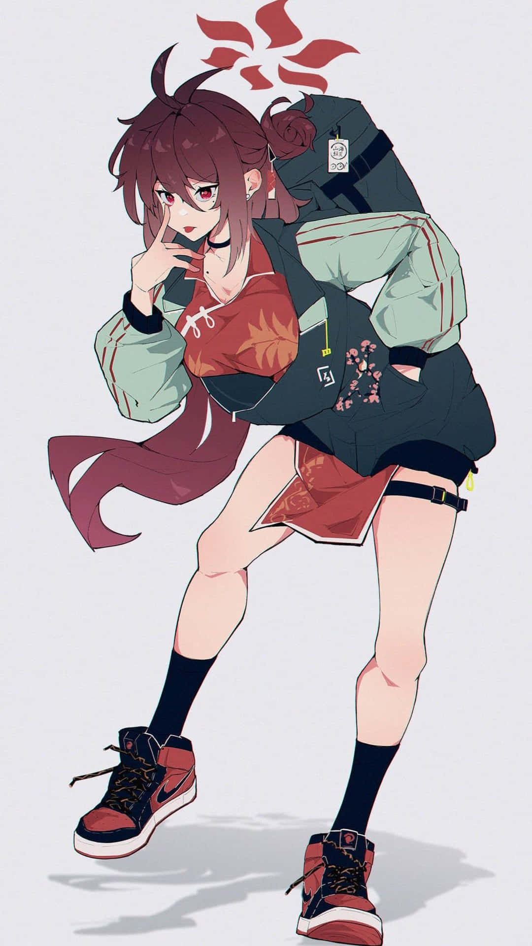 Kayama Reijo, red hair, backpack, Full HD Phone Wallpaper