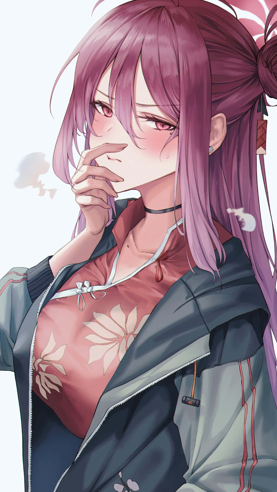 Kayama Reijo, long purple hair, red eyes, Full HD Phone Wallpaper