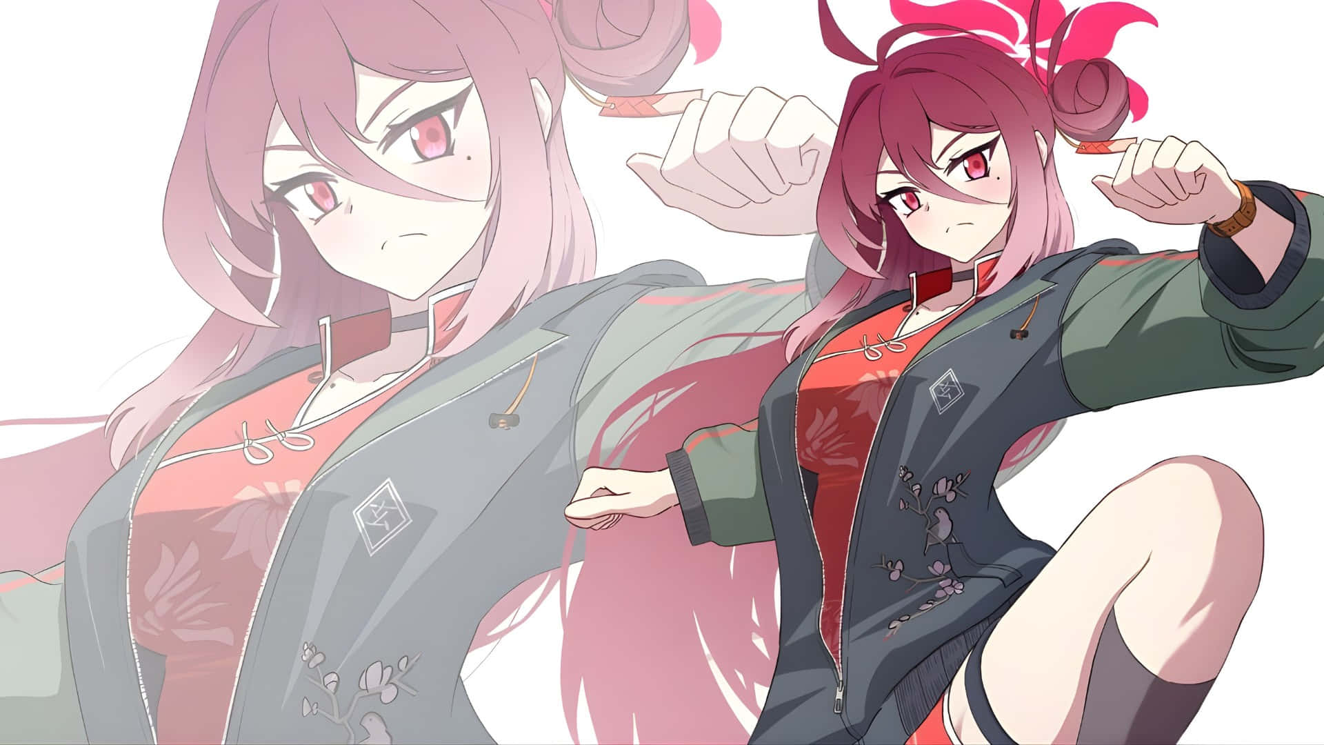 Kayama Reijo, pink hair, red eyes, Full HD Desktop Wallpaper