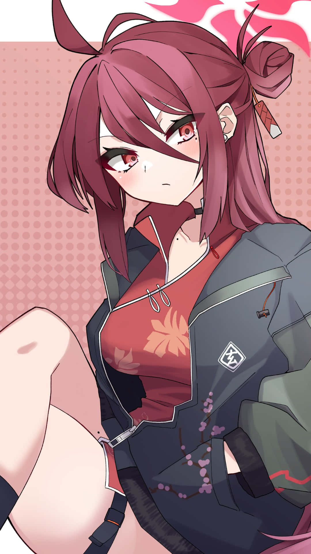Kayama Reijo, maroon hair, red eyes, Full HD Phone Wallpaper