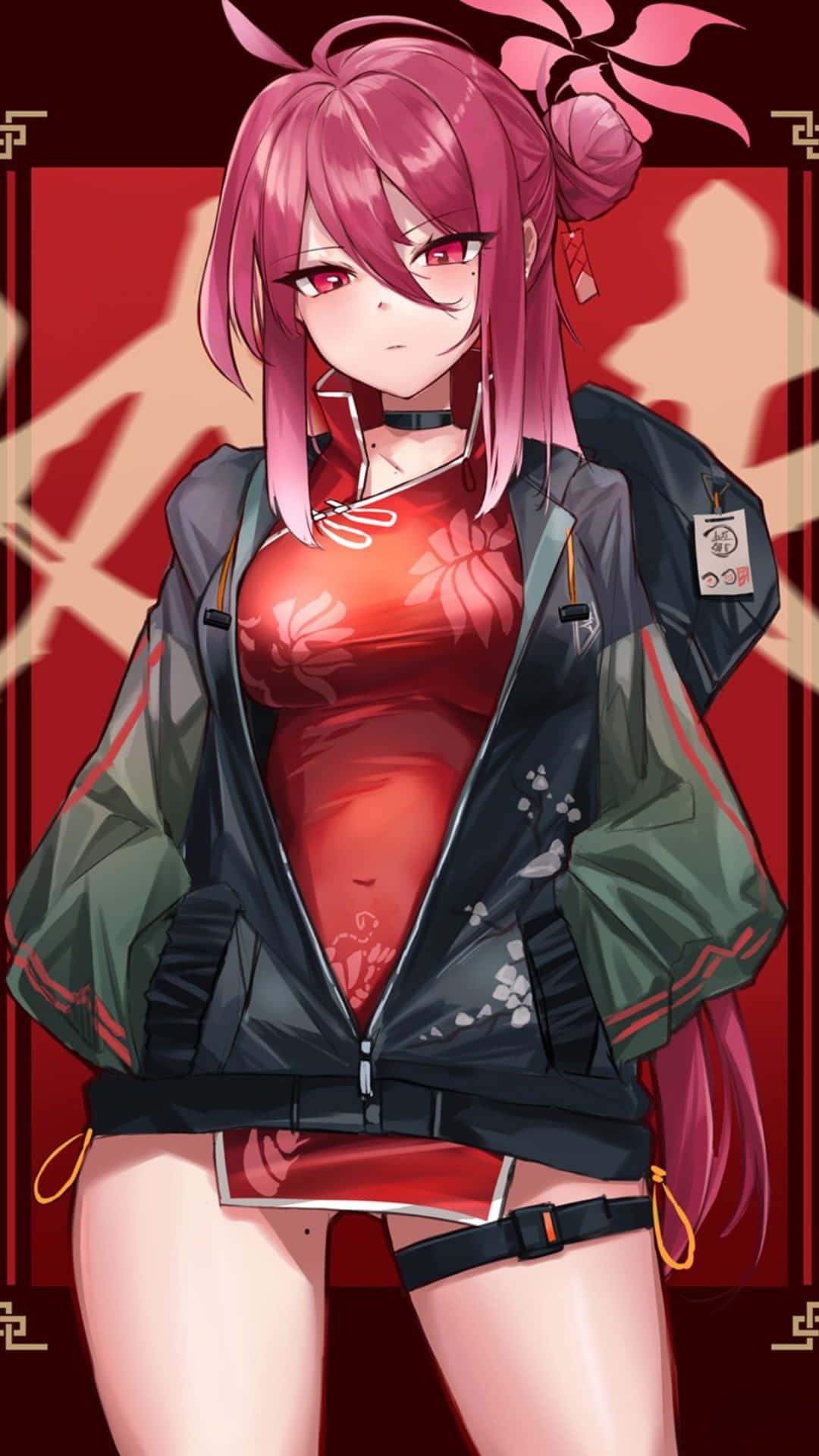 Kayama Reijo, pink-haired anime girl, red floral top, Full HD Phone Wallpaper