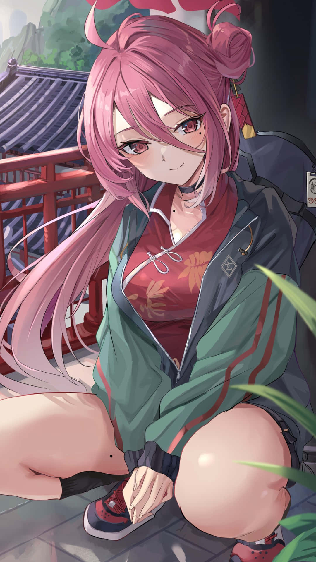 Kayama Reijo, pink-haired anime girl, green jacket, Full HD Phone Wallpaper