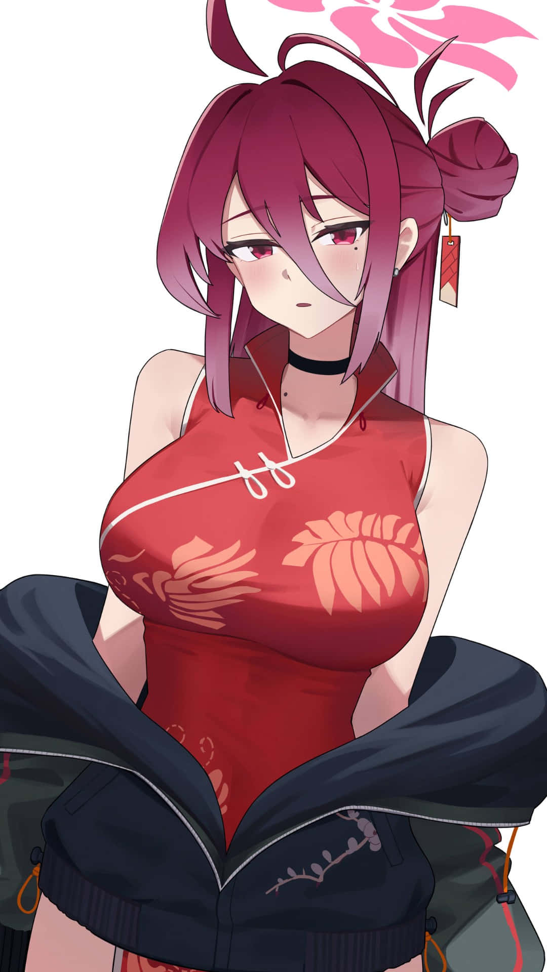Kayama Reijo, magenta hair, red qipao, Full HD Phone Wallpaper