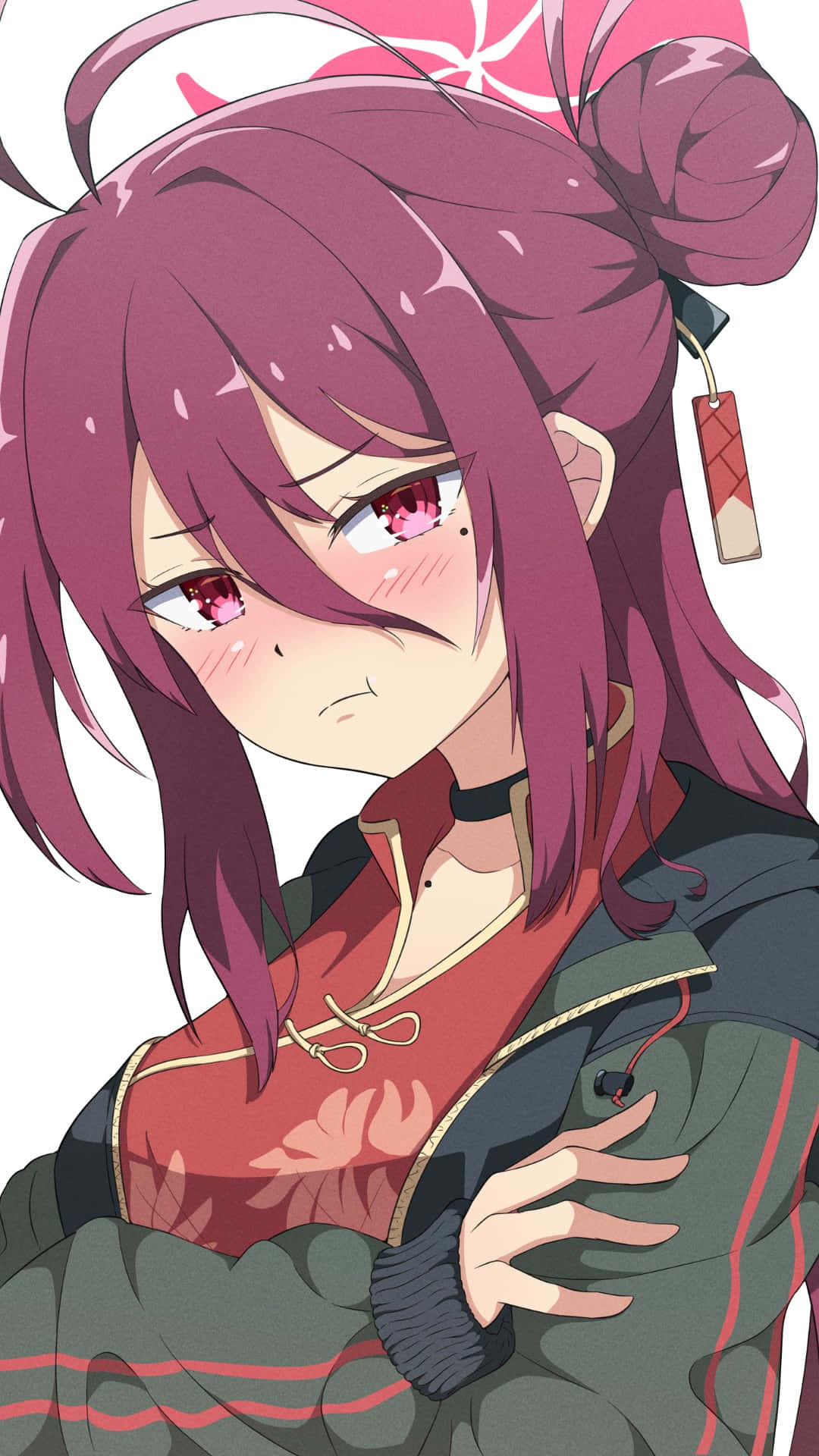 Kayama Reijo, purple-haired, red eyes, Full HD Phone Wallpaper