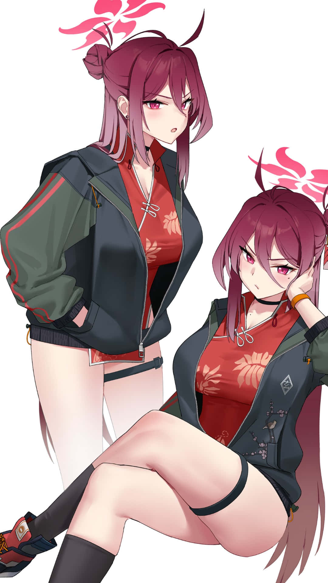 Kayama Reijo, pink hair, red eyes, Full HD Phone Wallpaper