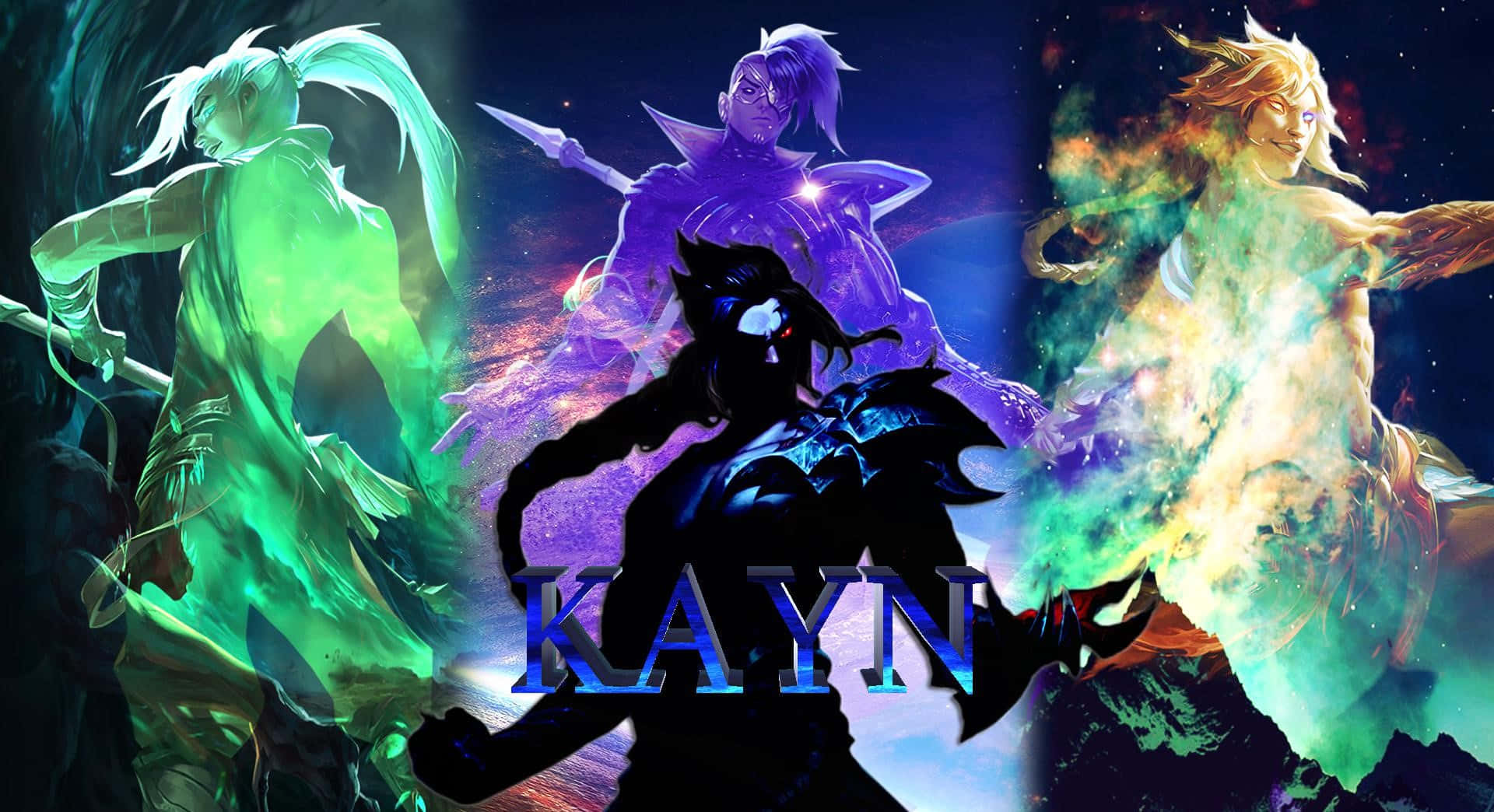 Kayn, glowing fantasy characters, vibrant energy effects, Full HD Desktop Wallpaper