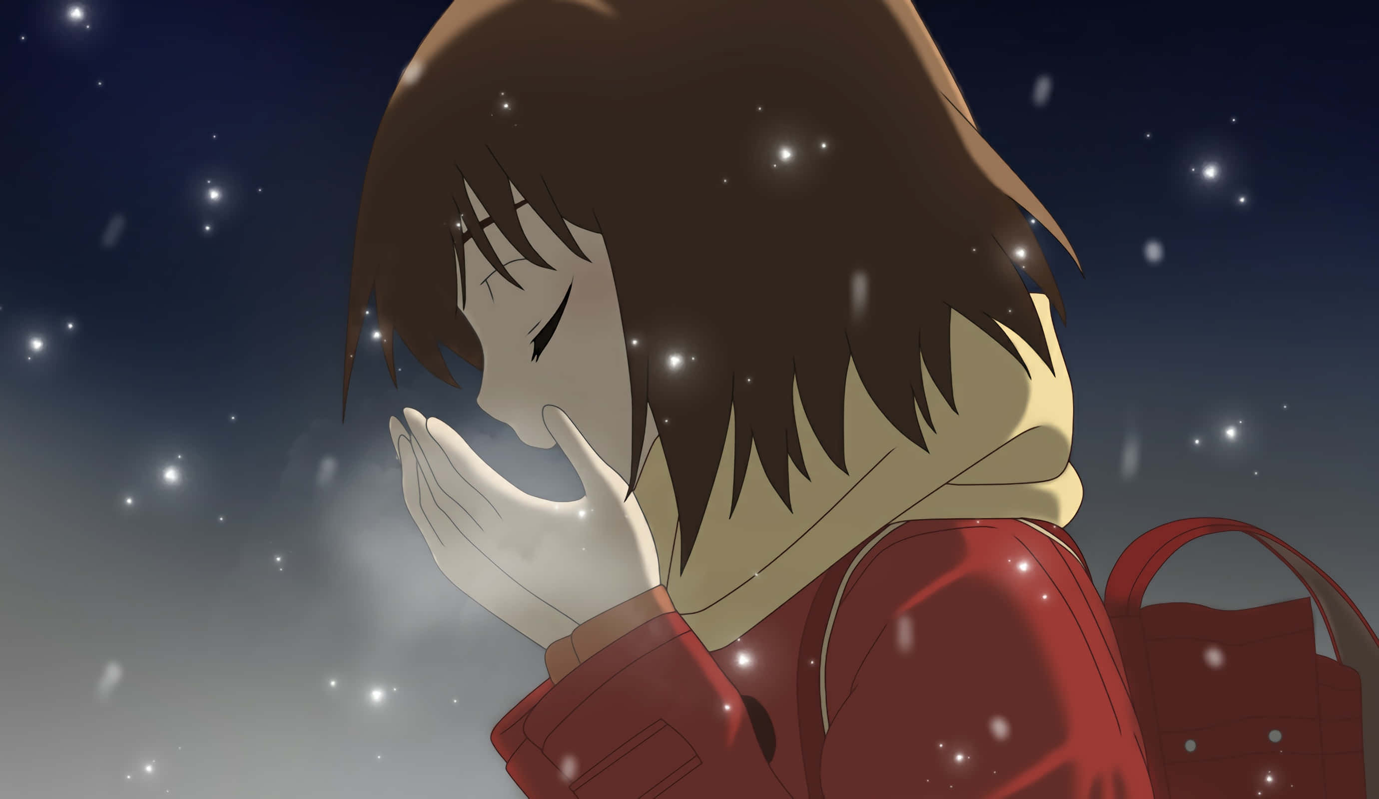 Kayo Hinazuki, red coat, snow, 2K Desktop Wallpaper