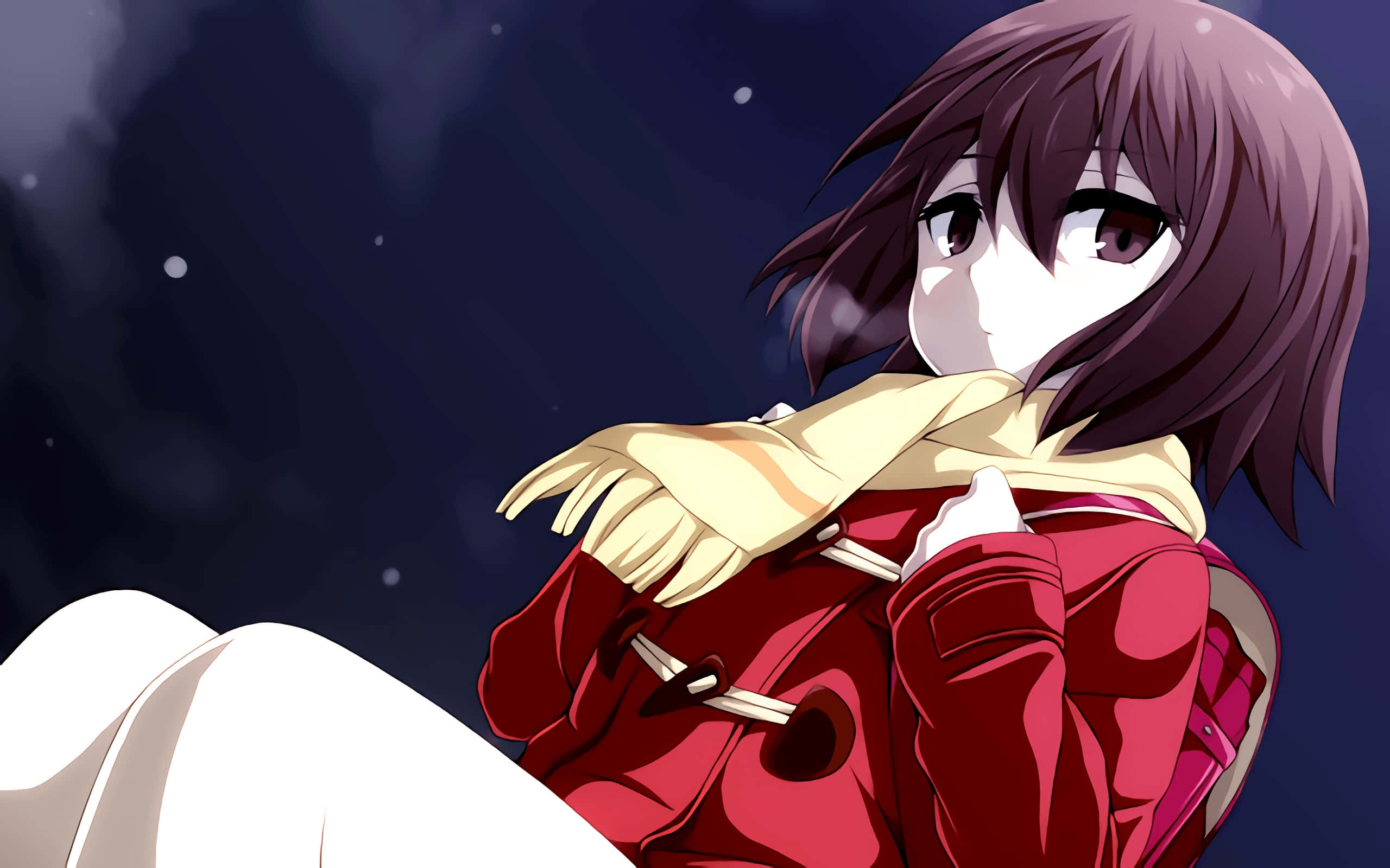 Kayo Hinazuki, purple hair, red coat, 2K Desktop Wallpaper