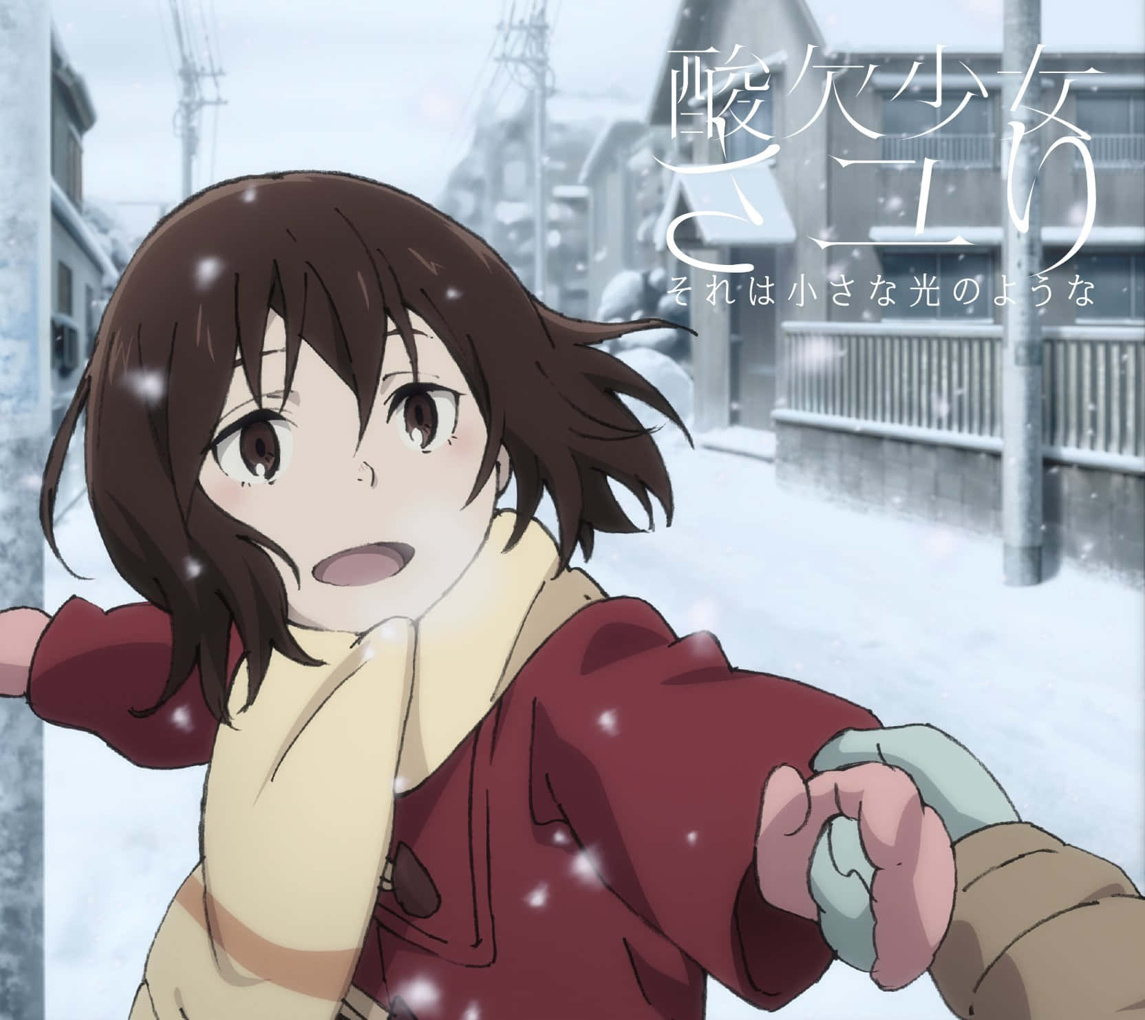 Kayo Hinazuki, red coat, snowy street, HD Desktop Wallpaper